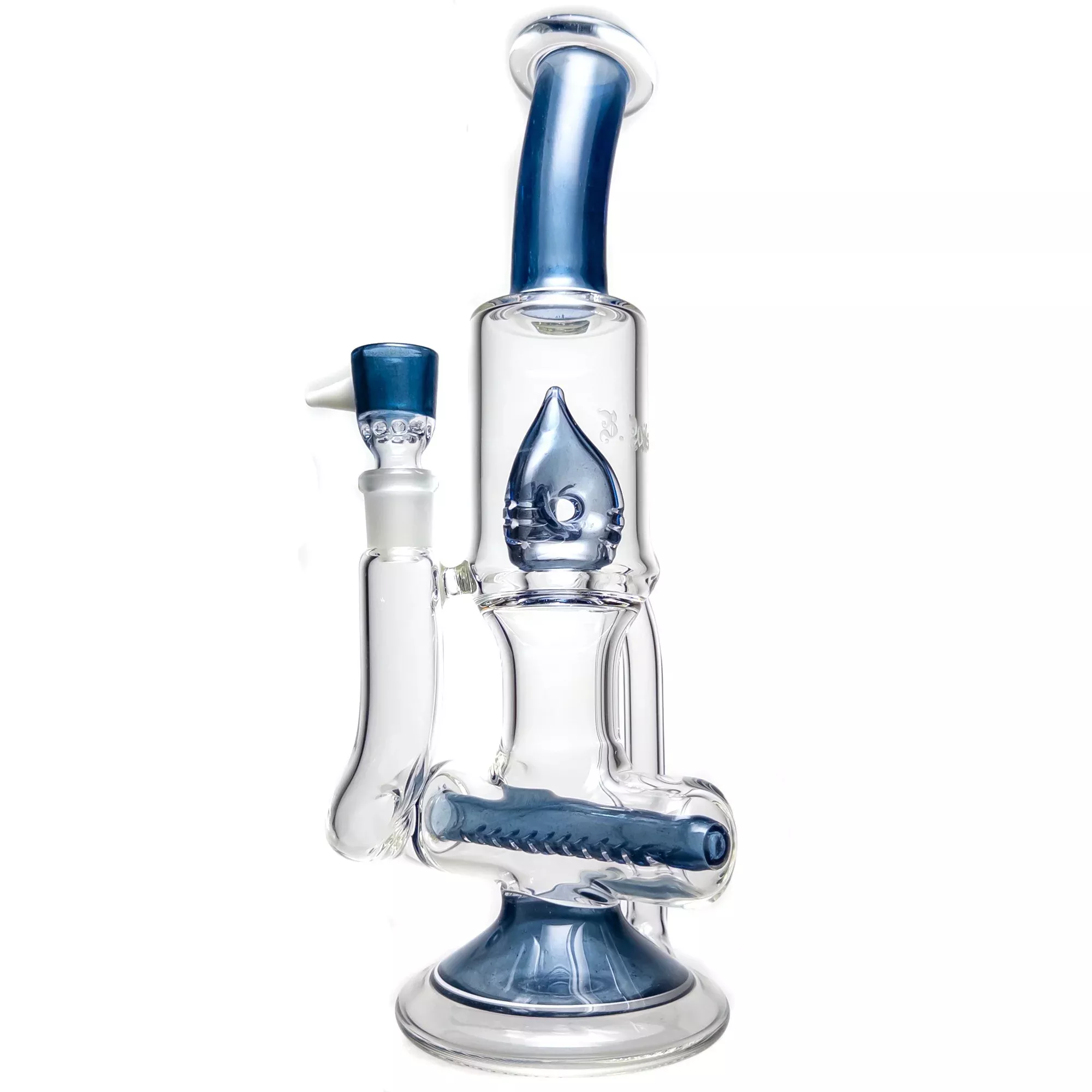 Ben Wilson - Hollow Foot Inline Recycler w / Triple Donut Perc - Dark Blue Satin w / White