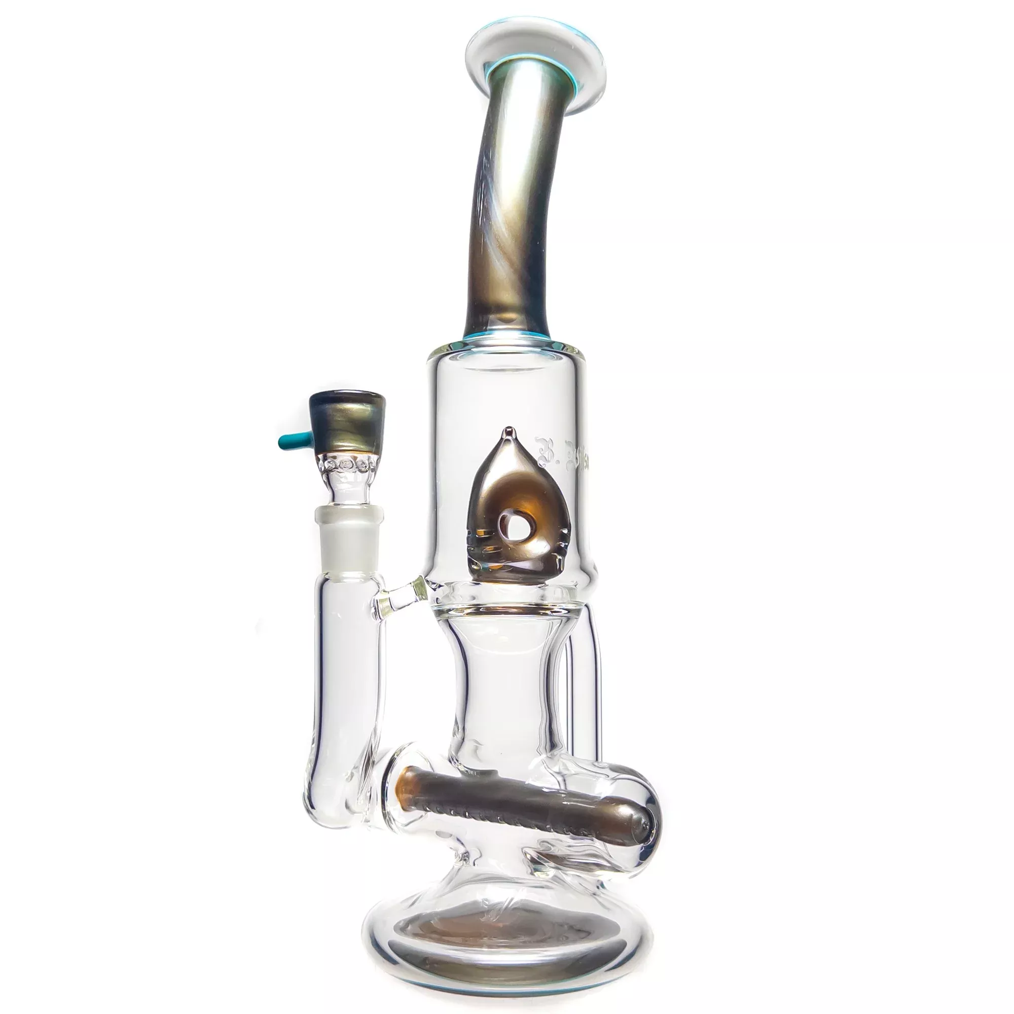 Ben Wilson - Hollow Foot Inline Recycler w / Triple Donut Perc - Electrum w / Agua Azul