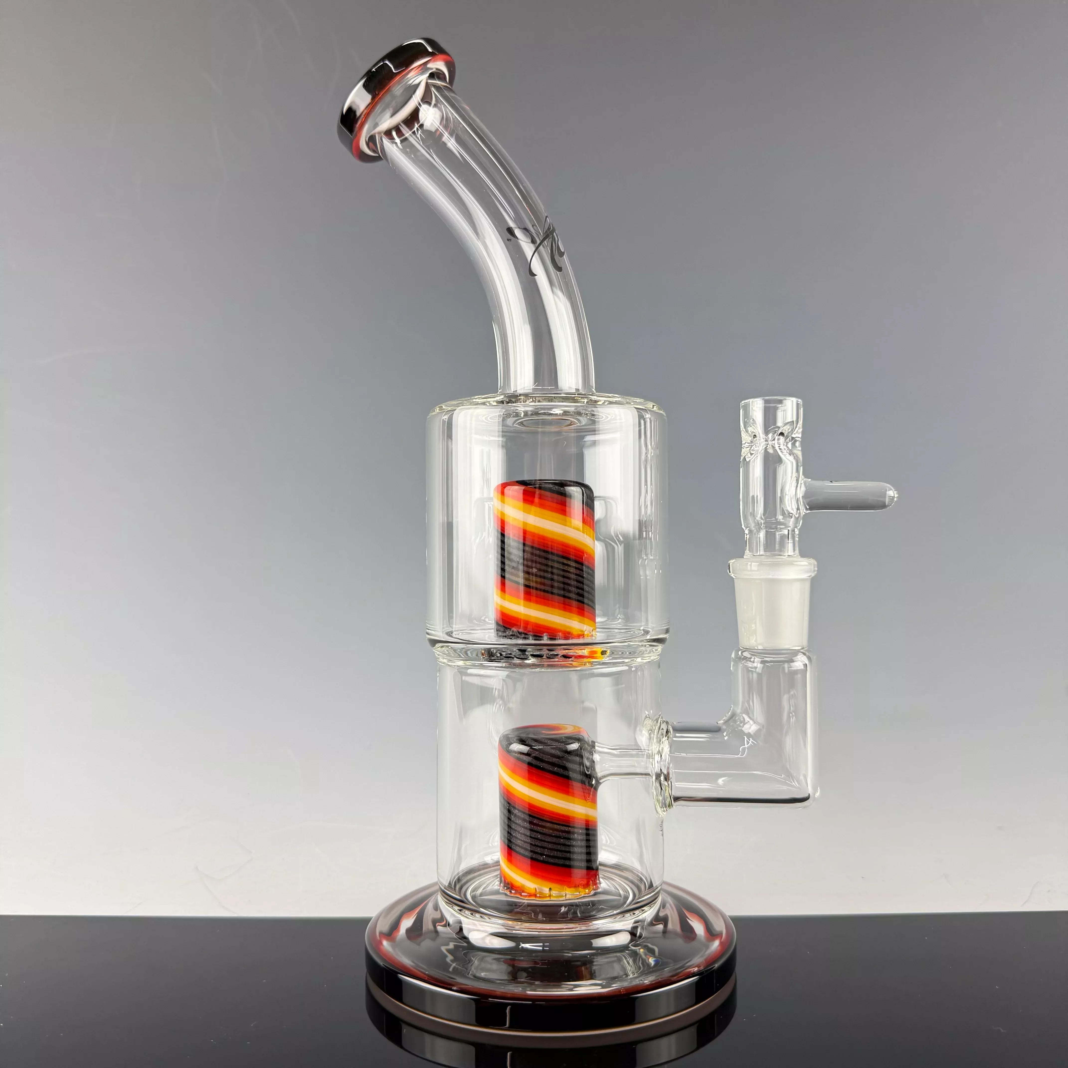 "Black, Red, White" (Colored Foot & Mouthpiece) W/ Linework Double Froth by Toro Glass