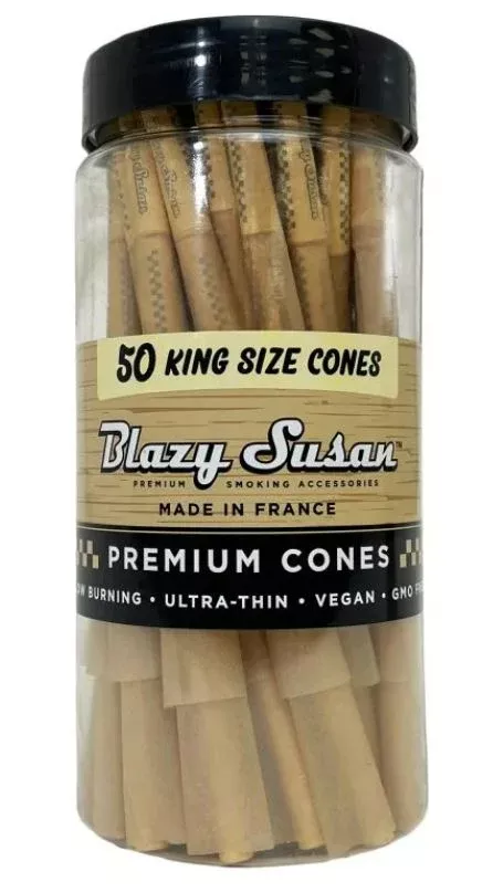 Blazy Susan Unbleached King Size Cones - 50 count Jar