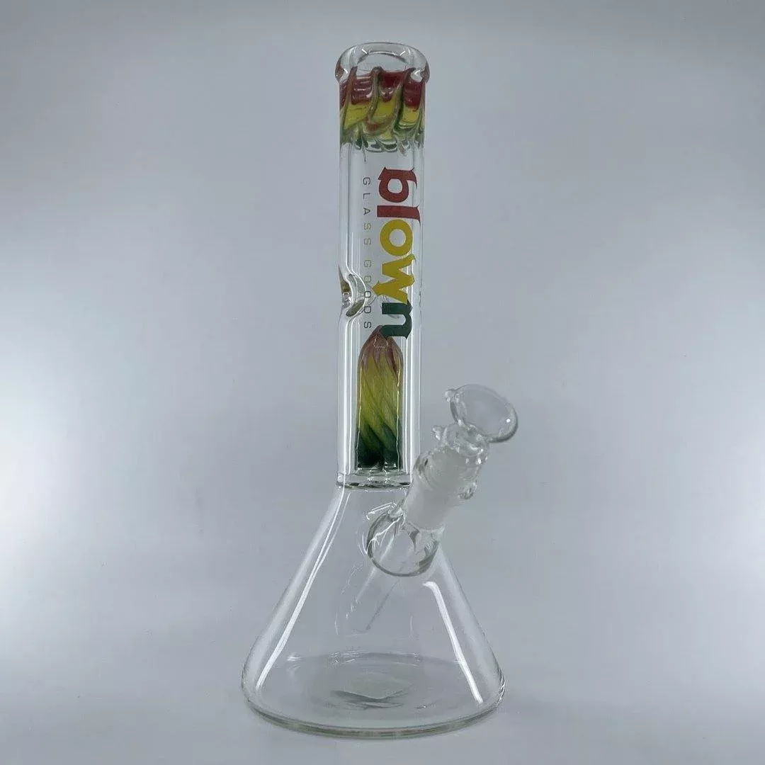 Blown Glass Island Hopper Beaker – 10-Inch Perc Bong in Rasta Colors