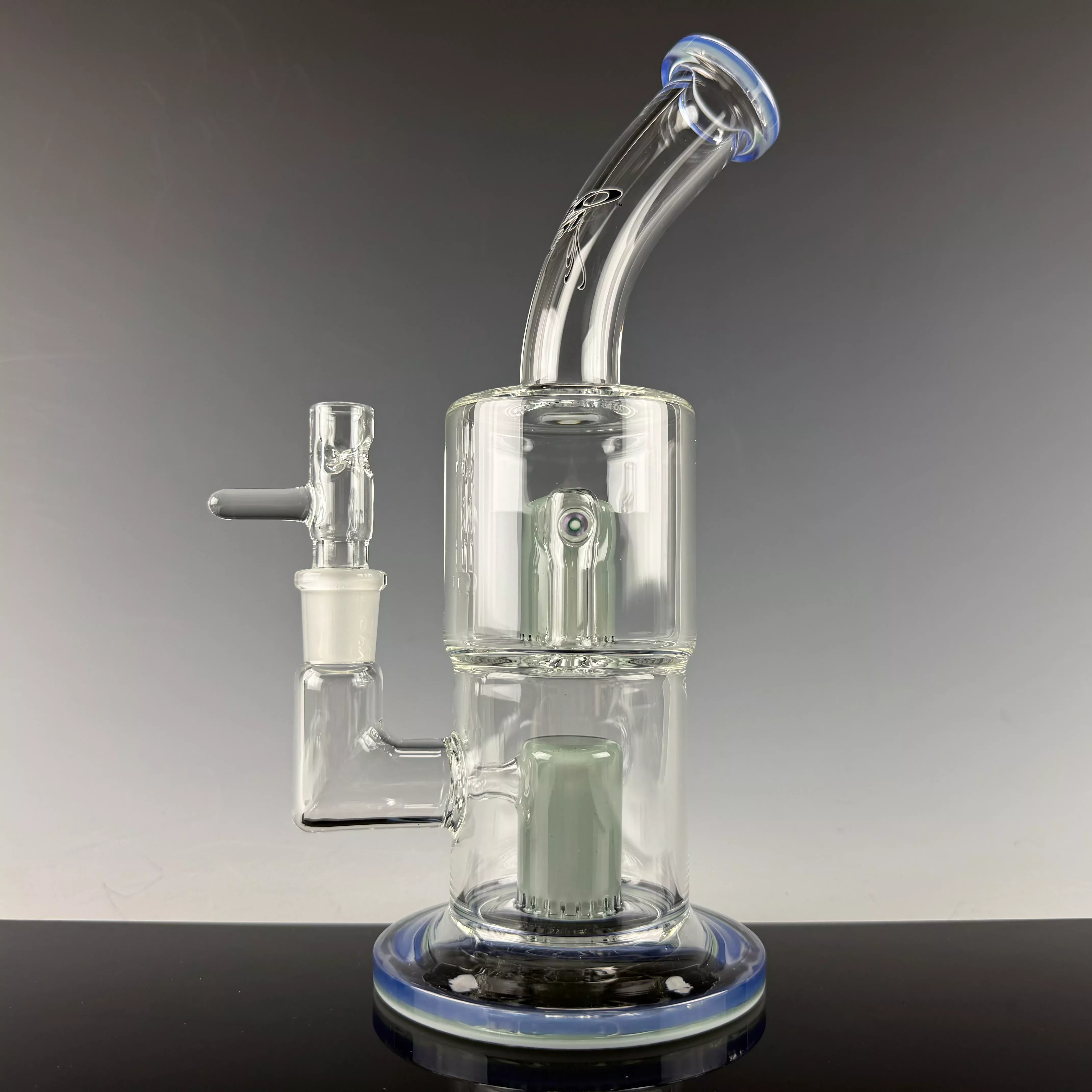 "Blue & Green" (Colored Foot & Mouthpiece) Double Froth by Toro Glass