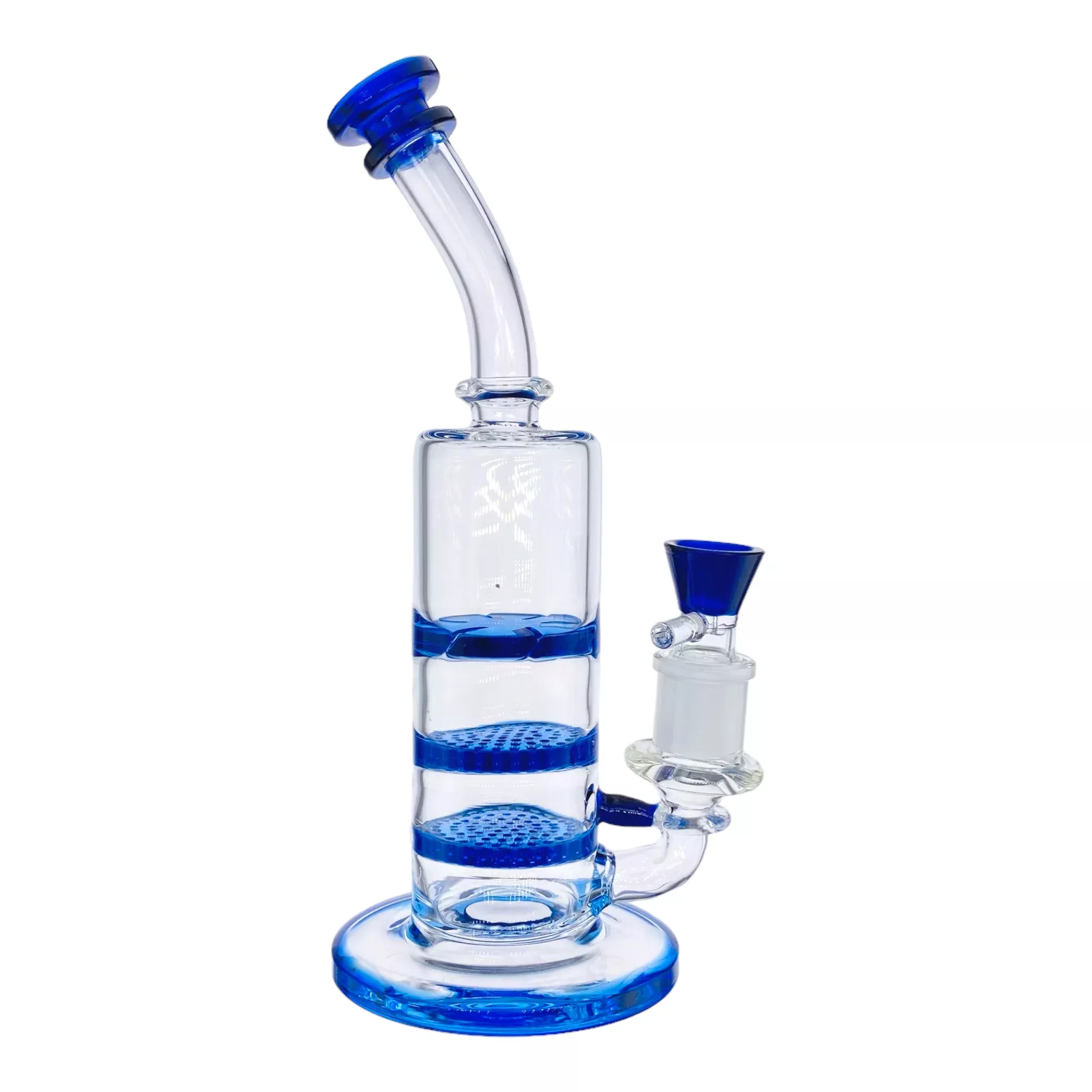Blue Inline Bong With Double Honeycomb Percs And Smoke Turbine 10 Inch