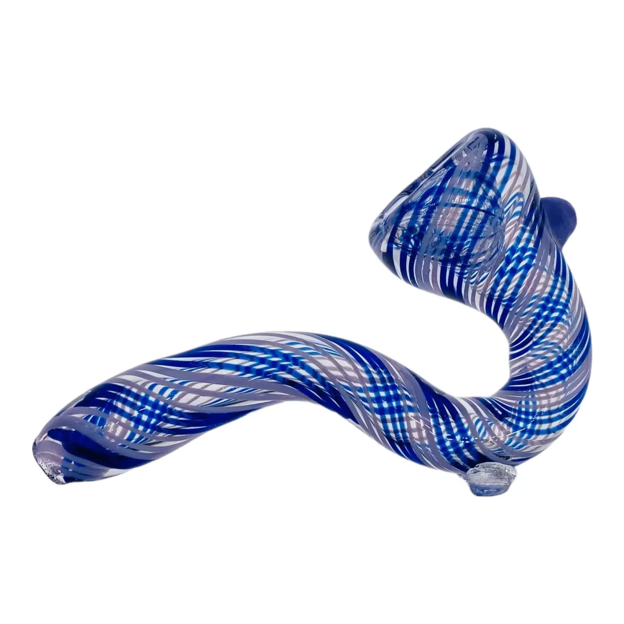 Blue and White Linework Twist Sherlock Glass Hand Pipe