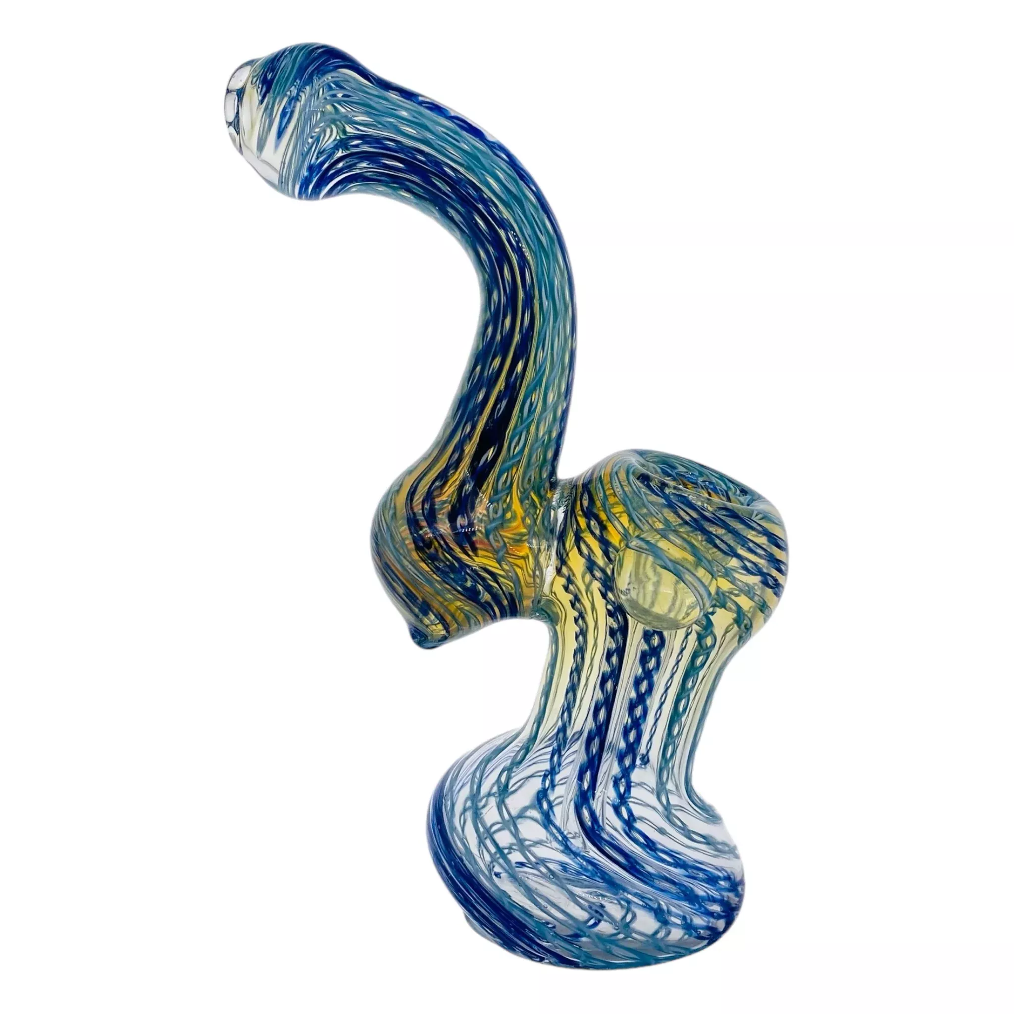 Blue And White Twisted Linework Stand Up Bubbler Water Pipe