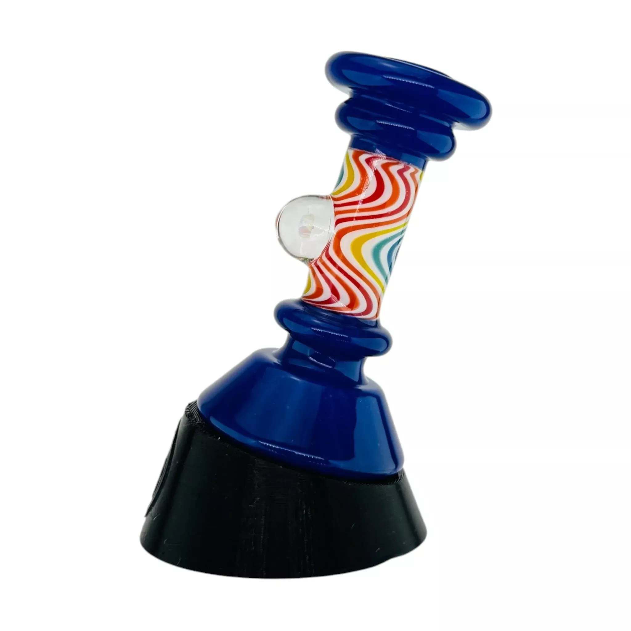 Blue With Rainbow Line Work And Opal Dry Hit Attachment For Puffco Peak And Peak Pro