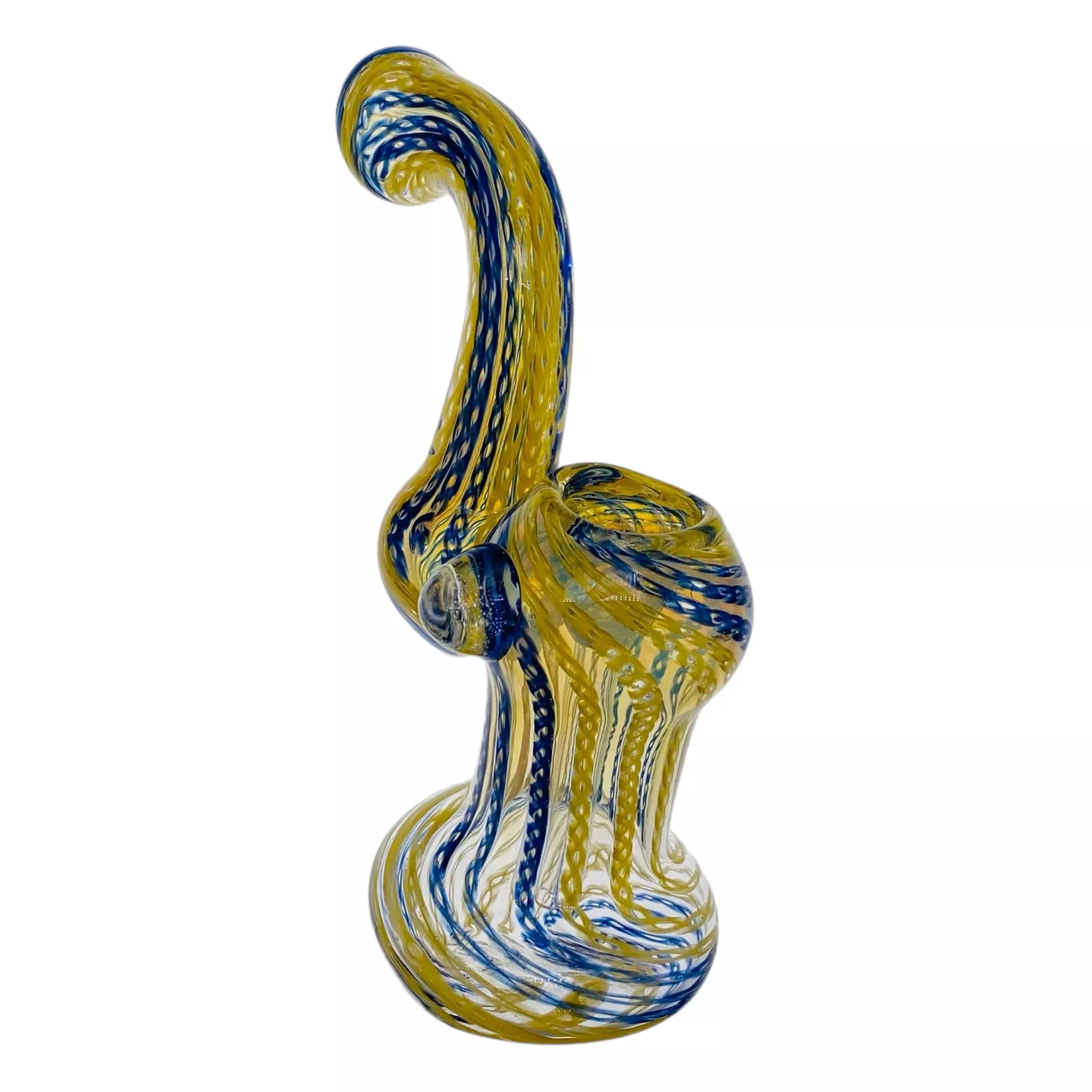 Blue And Yellow Twisted Linework Stand Up Bubbler Water Pipe
