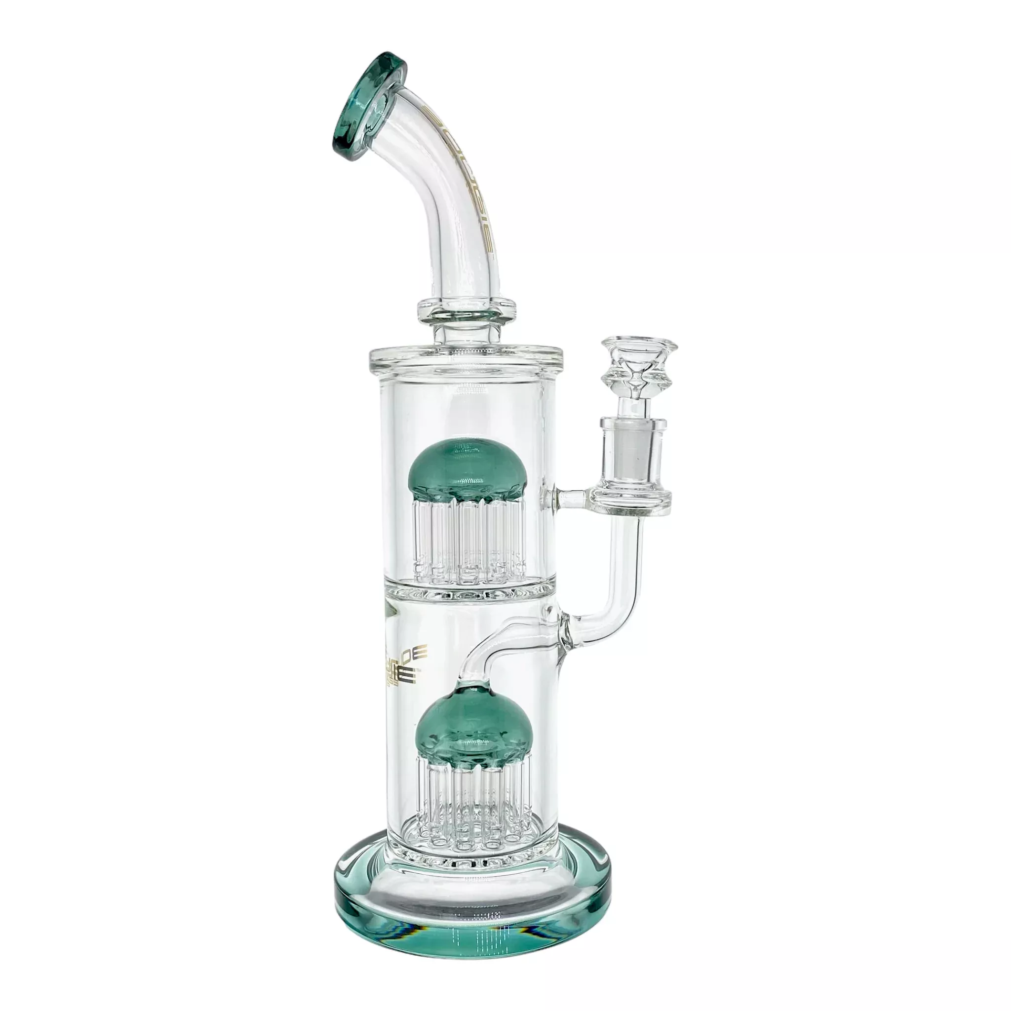 Bougie Glass Large Dab Rig With Dark Green Double Tree Perc 12 Inches Tall