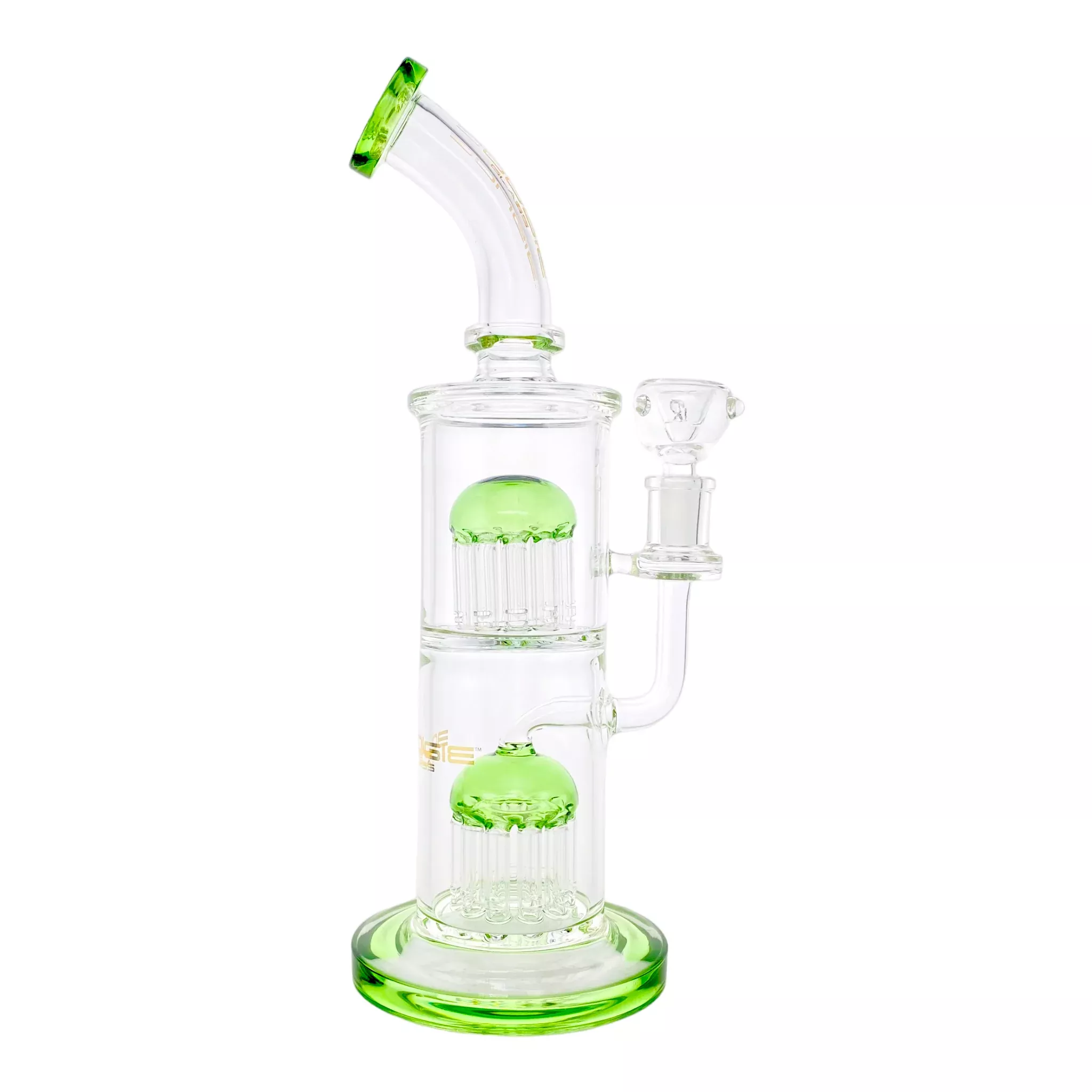 Bougie Glass Large Dab Rig With Green Double Tree Perc 12 Inches Tall
