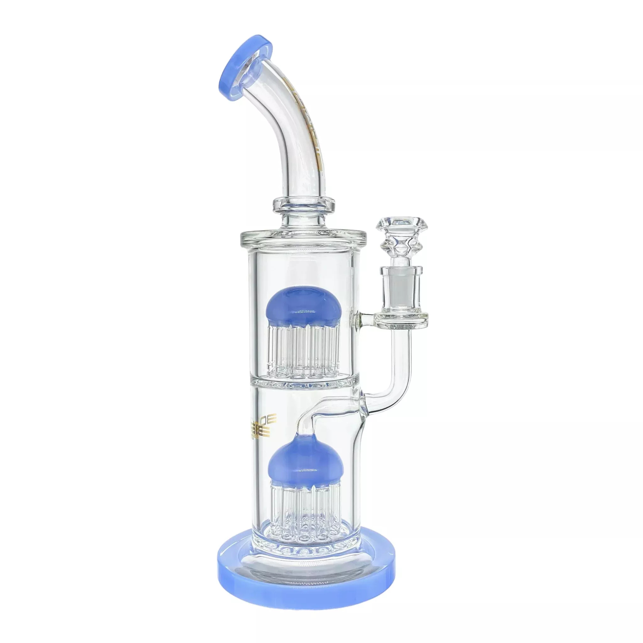 Bougie Glass Large Dab Rig With Periwinkle Double Tree Perc 12 Inches Tall