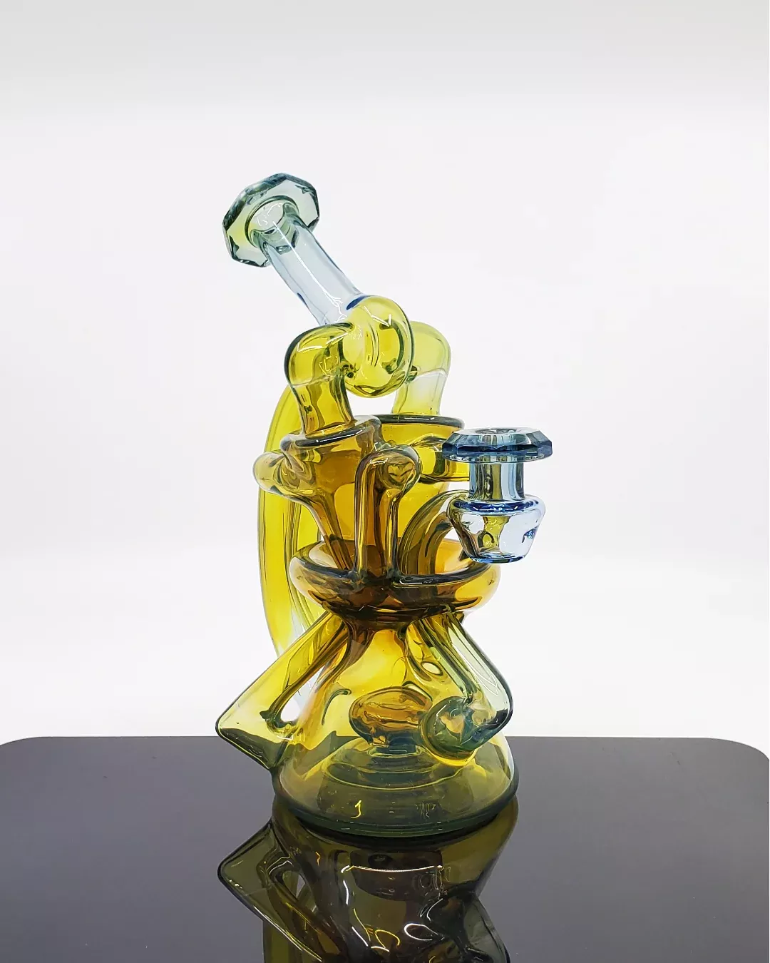 Bowman Glass V5 Dual Recycler - 10MM Opal Accented Dab Rig with Triple Drain & Faceted Design