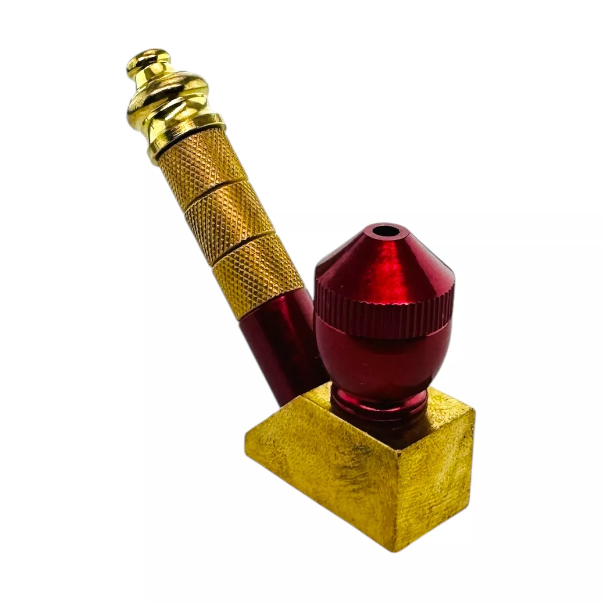 Brass And Red Aluminum Metal Sherlock Smoking Pipe With Cone Lid