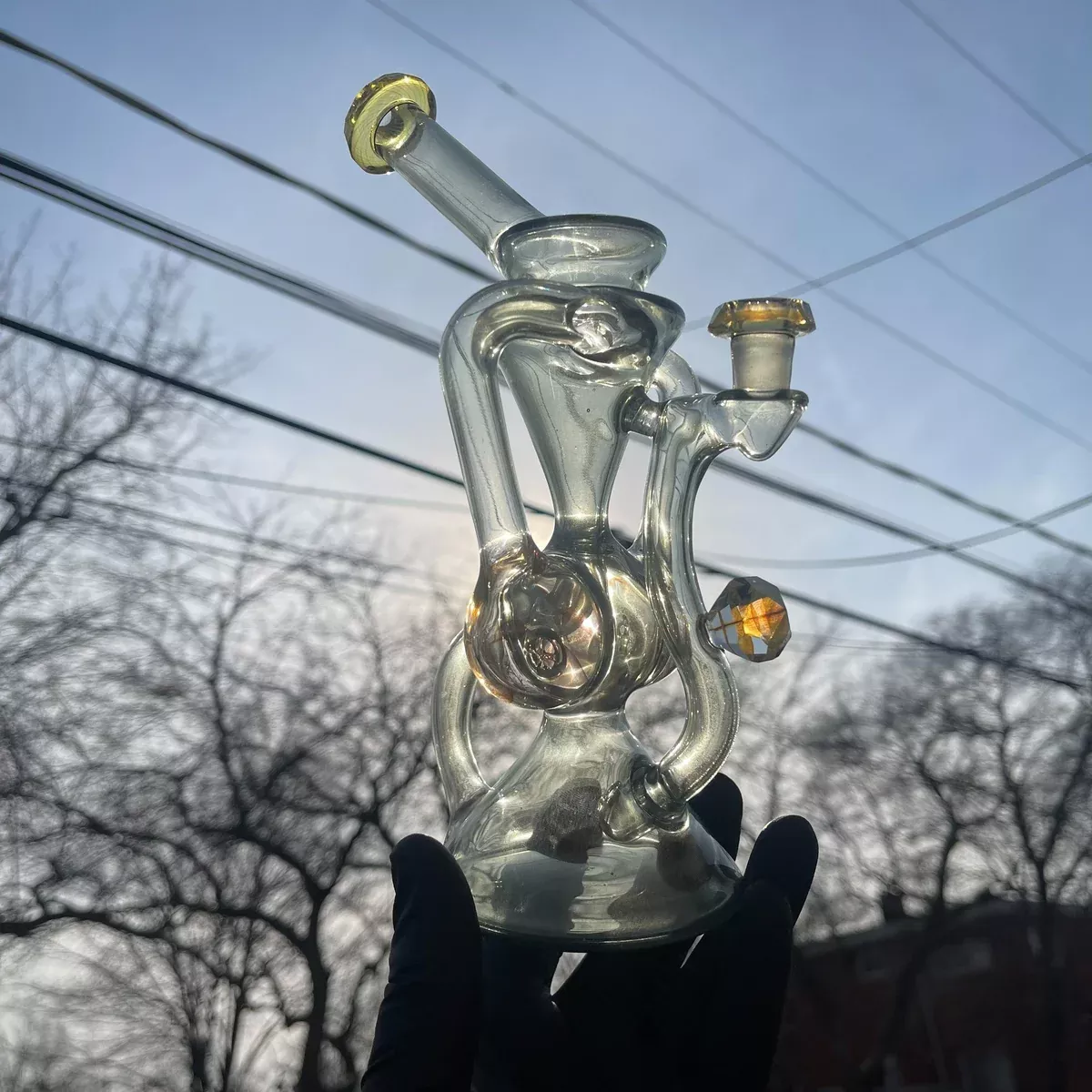 Brick Glass Drum Recycler - Yoshi Transparent Over Blue Satin, 10mm Joint