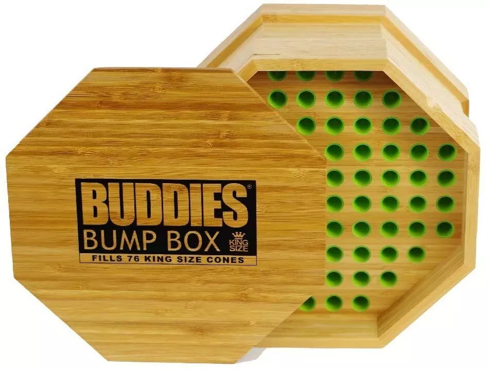 Buddies Bump Box King Size Cone Filler – 76-Slot Wooden Edition