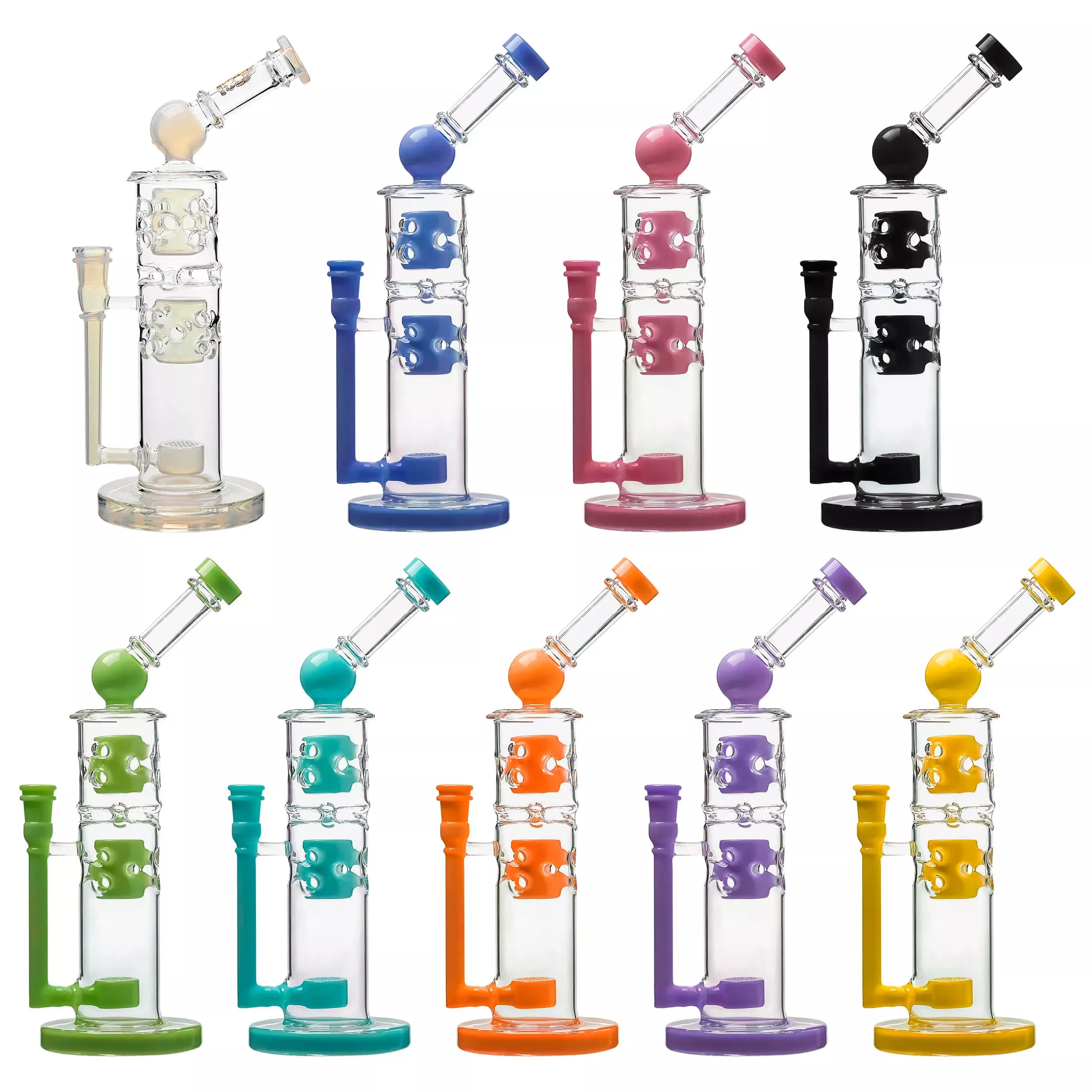Calibear Premium Sidecar Straight Fab Glass Bong With Flower of Life Perc