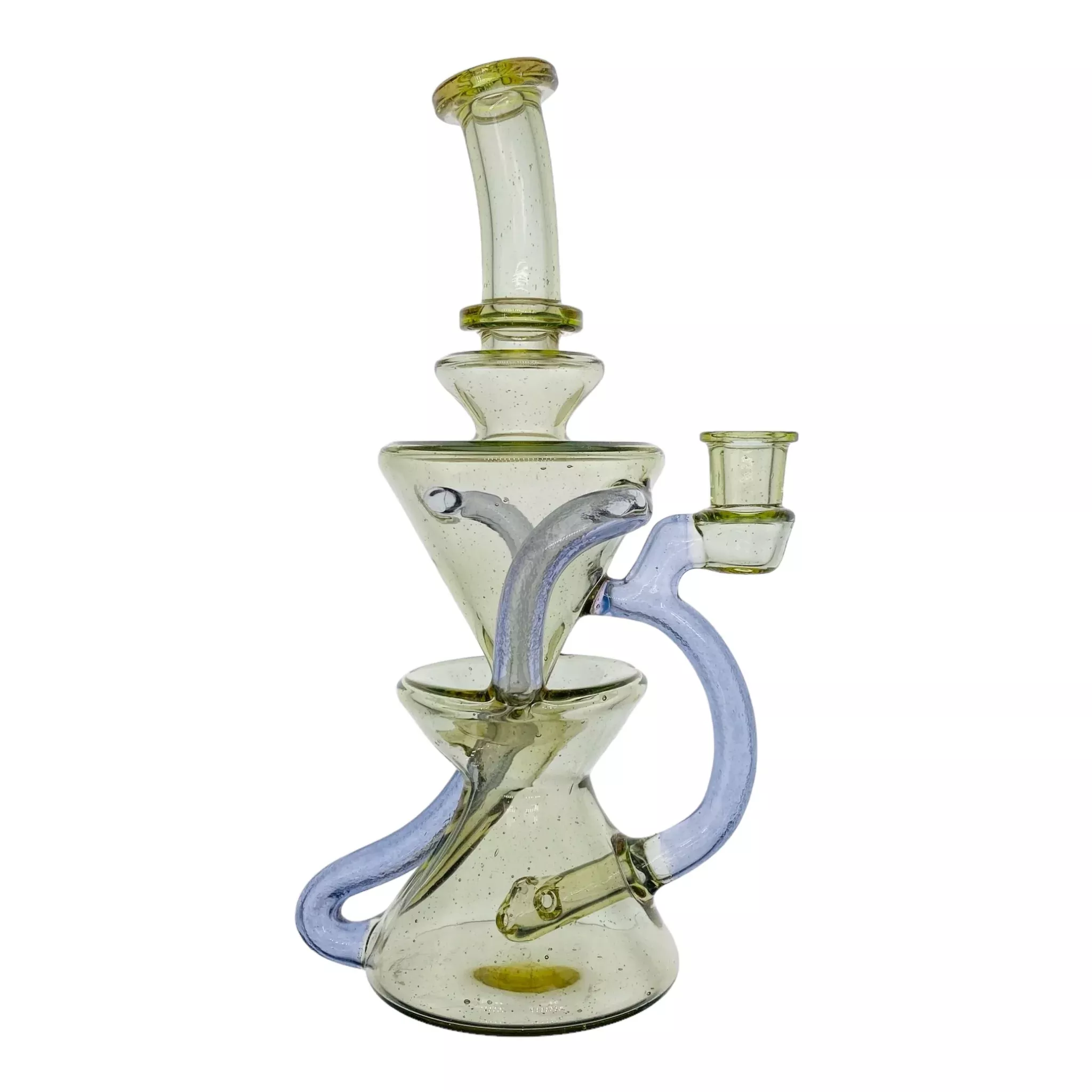 Captncronic Glass - Double Uptake Recycler Translucent Green With Purple Tubing