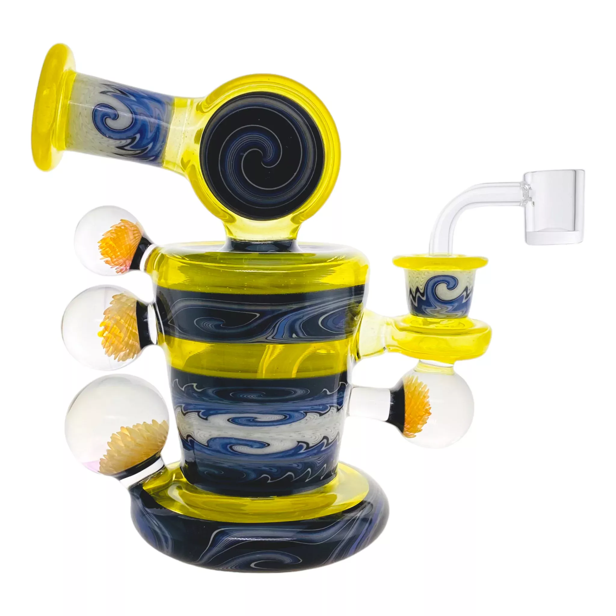 Christian Otis Glass Custom Lemon Drop Yellow With Blue & White Wig Wag Heady Dab Rig