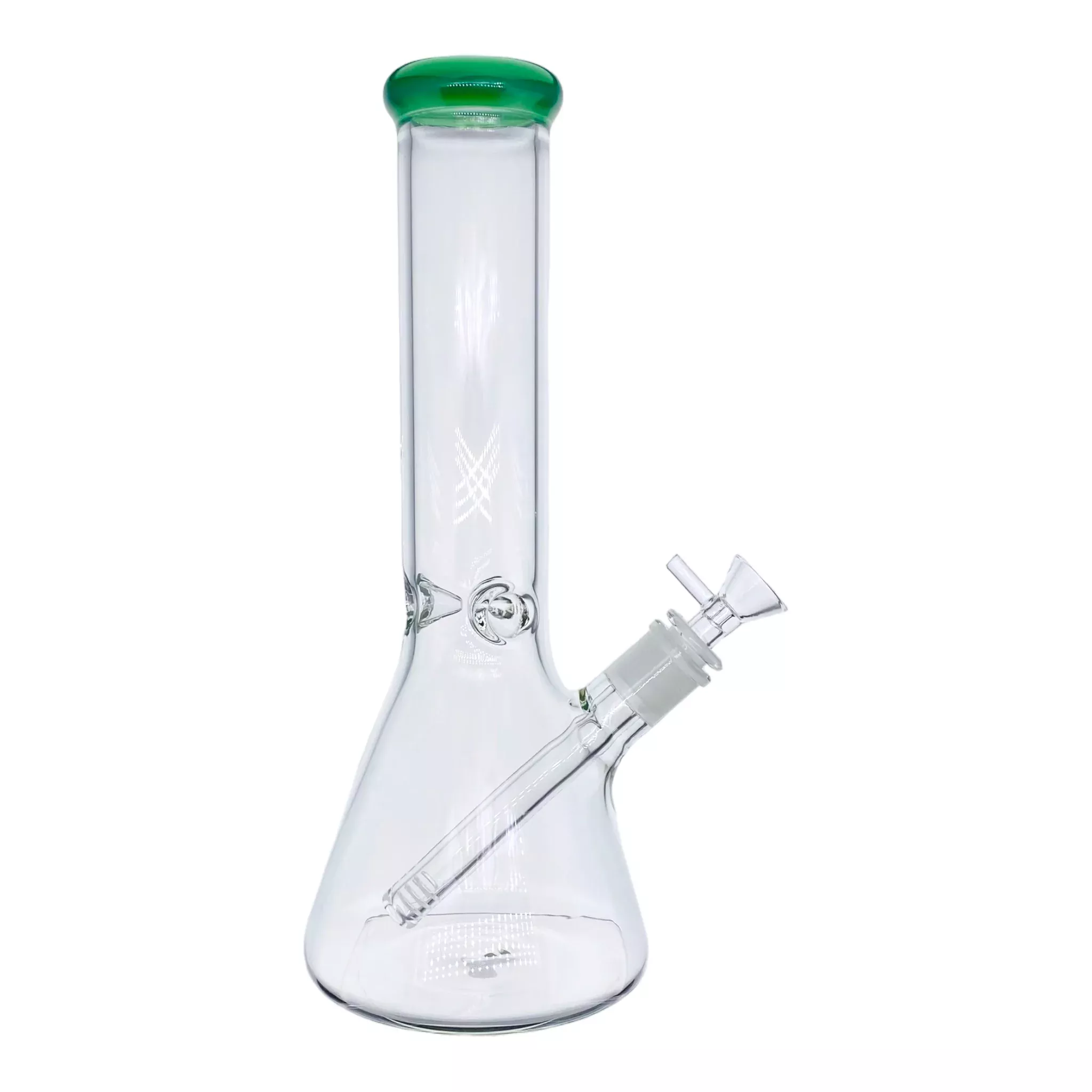 Clear Beaker Bong With Green Color Lip 12 Inch