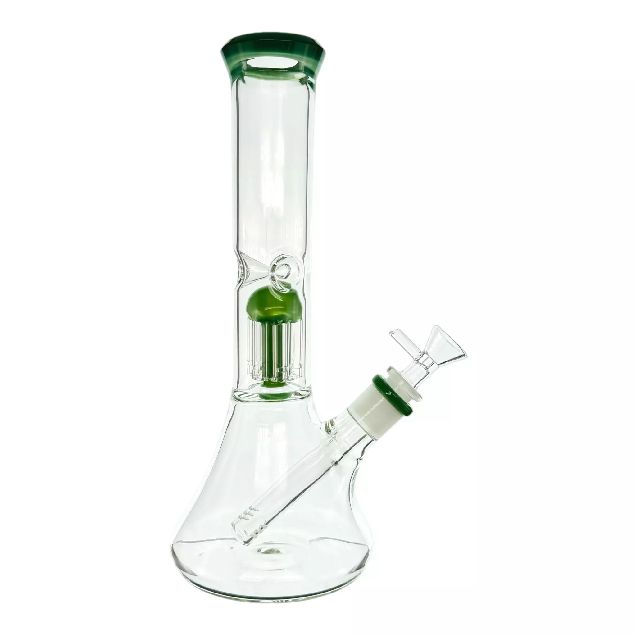 Clear Beaker Bong With Green Tree Perc And Mouthpiece