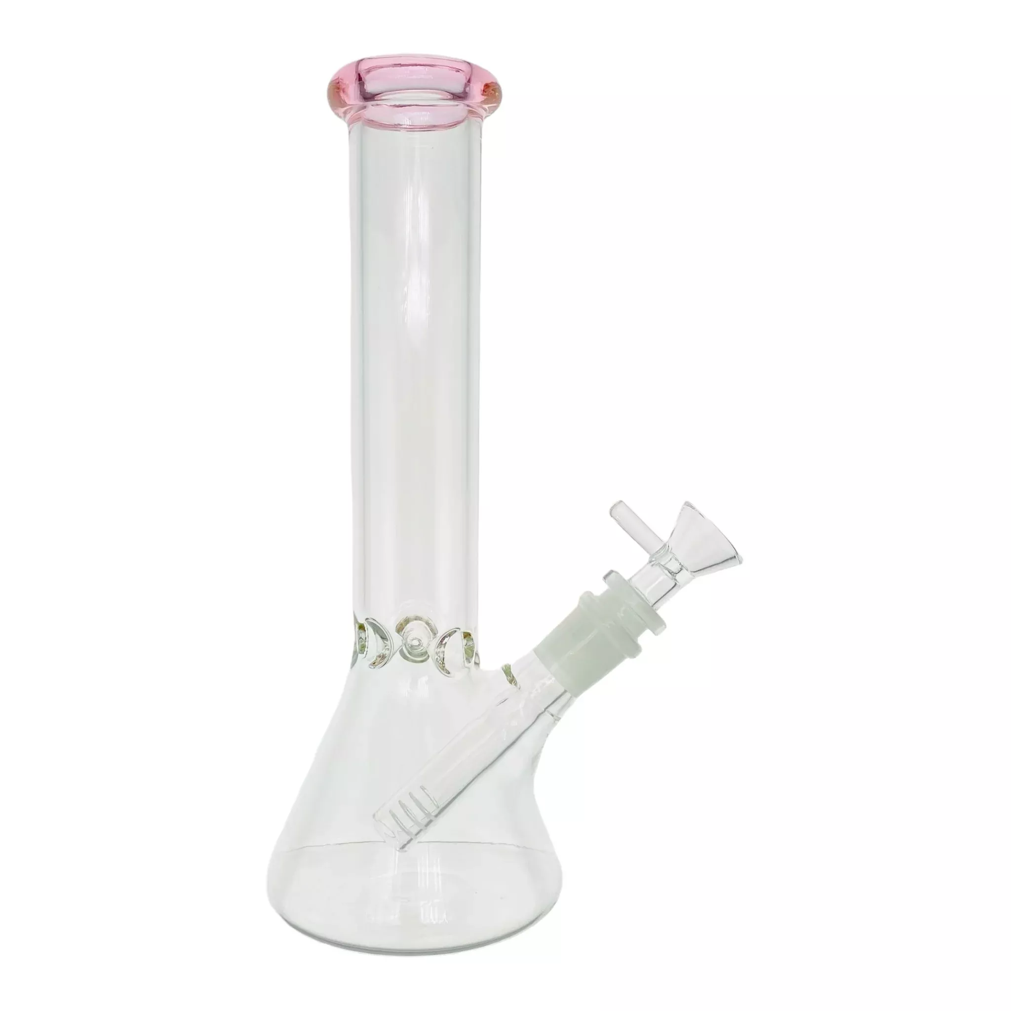 Clear Beaker Bong With Pink Color Lip 10 Inch