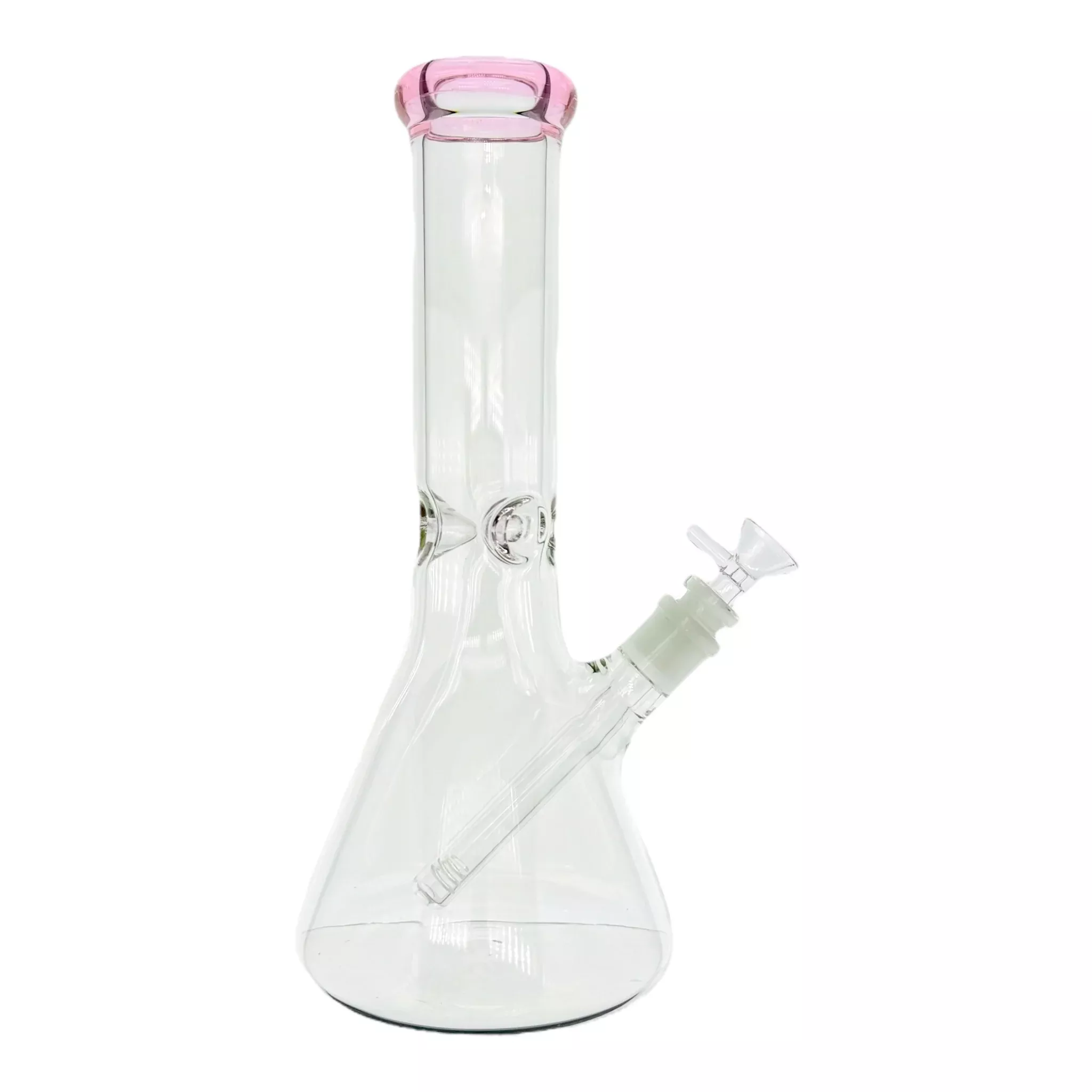 Clear Beaker Bong With Pink Color Lip 12 Inch