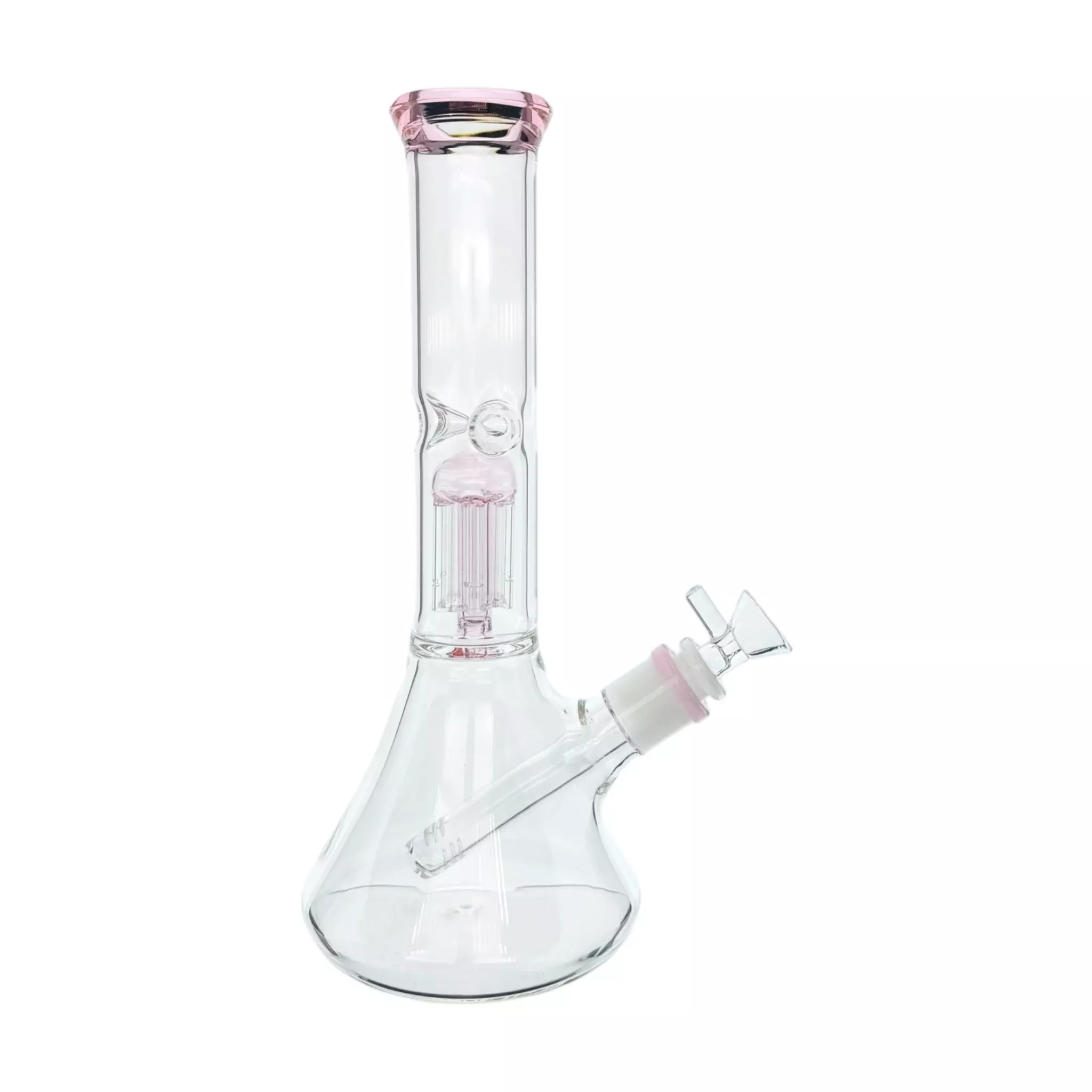 Clear Beaker Bong With Pink Tree Perc And Mouthpiece
