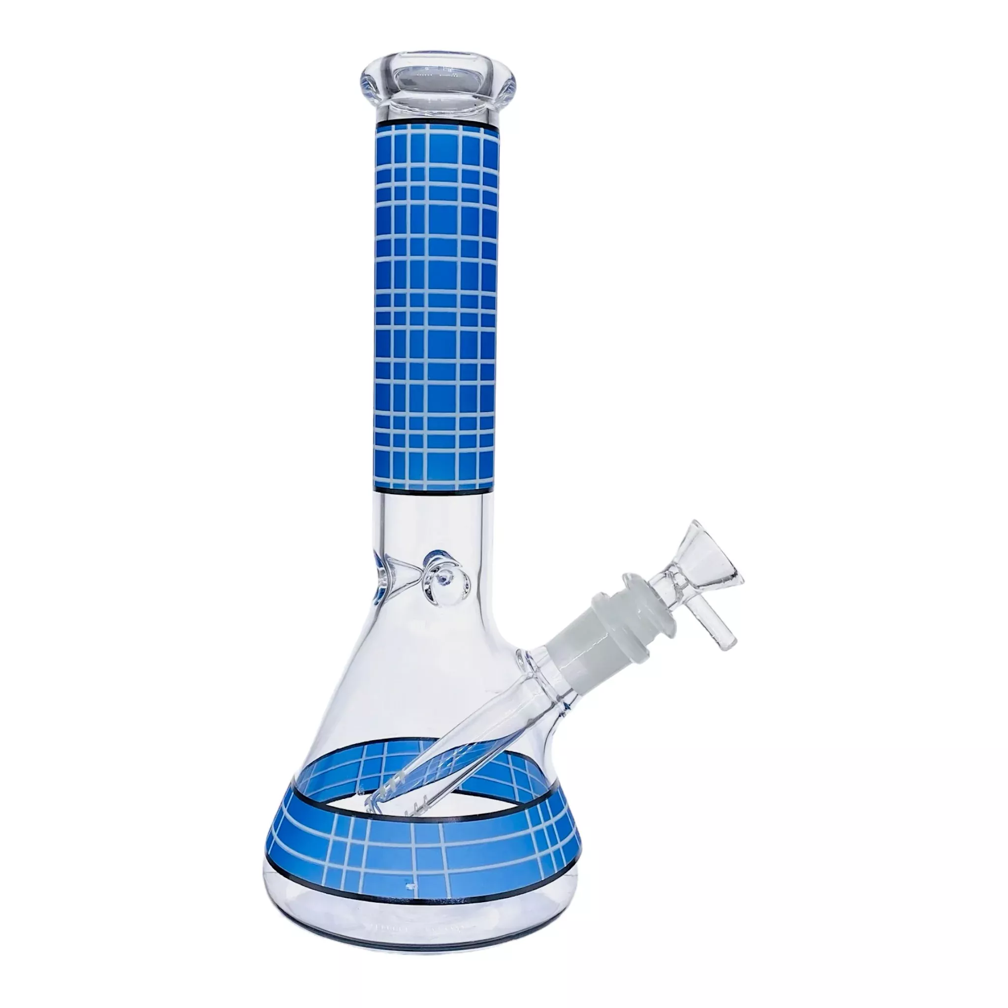Clear Beaker Glass Bong With Blue Plaid 10 Inch