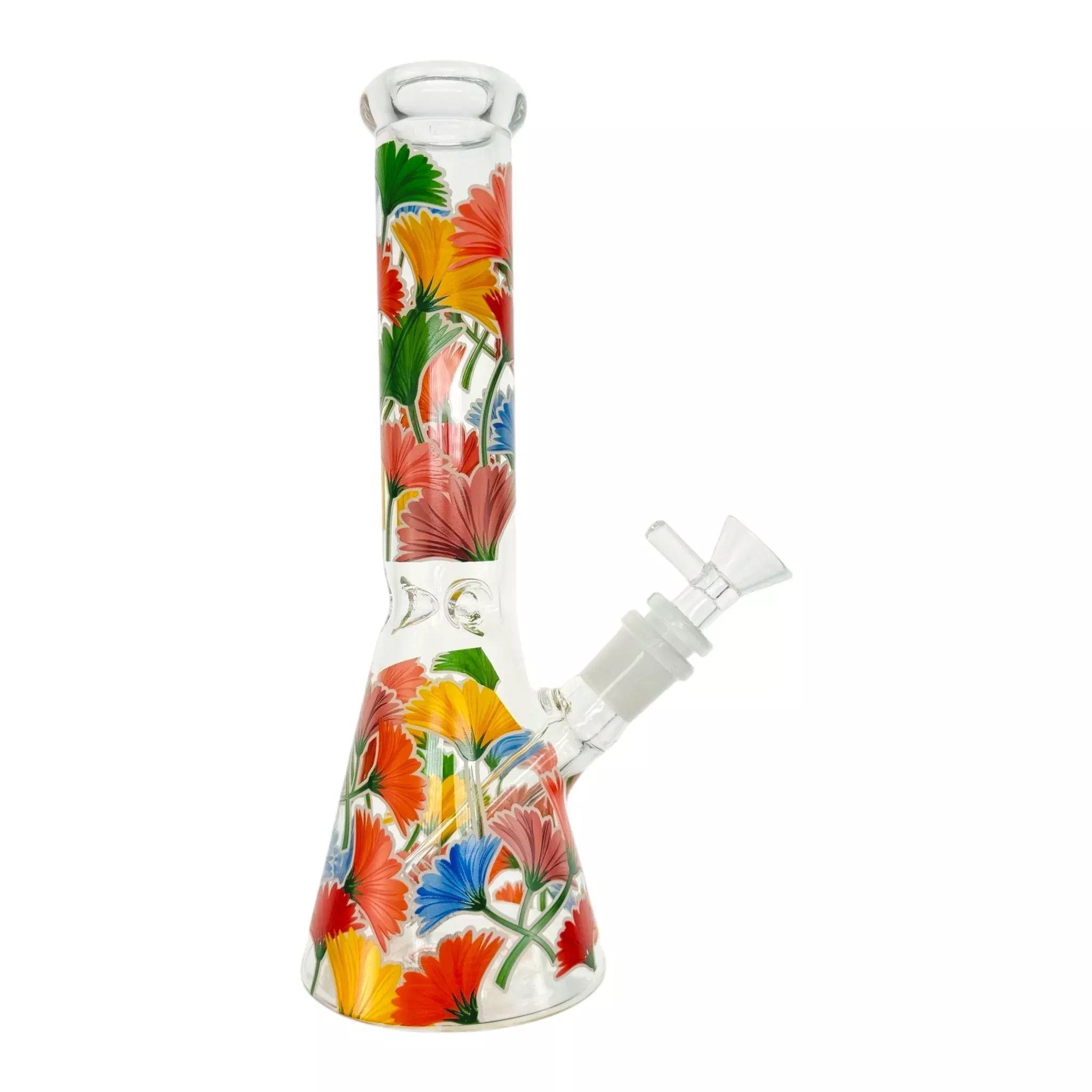 Clear Beaker Glass Bong With Flowers 10 Inch