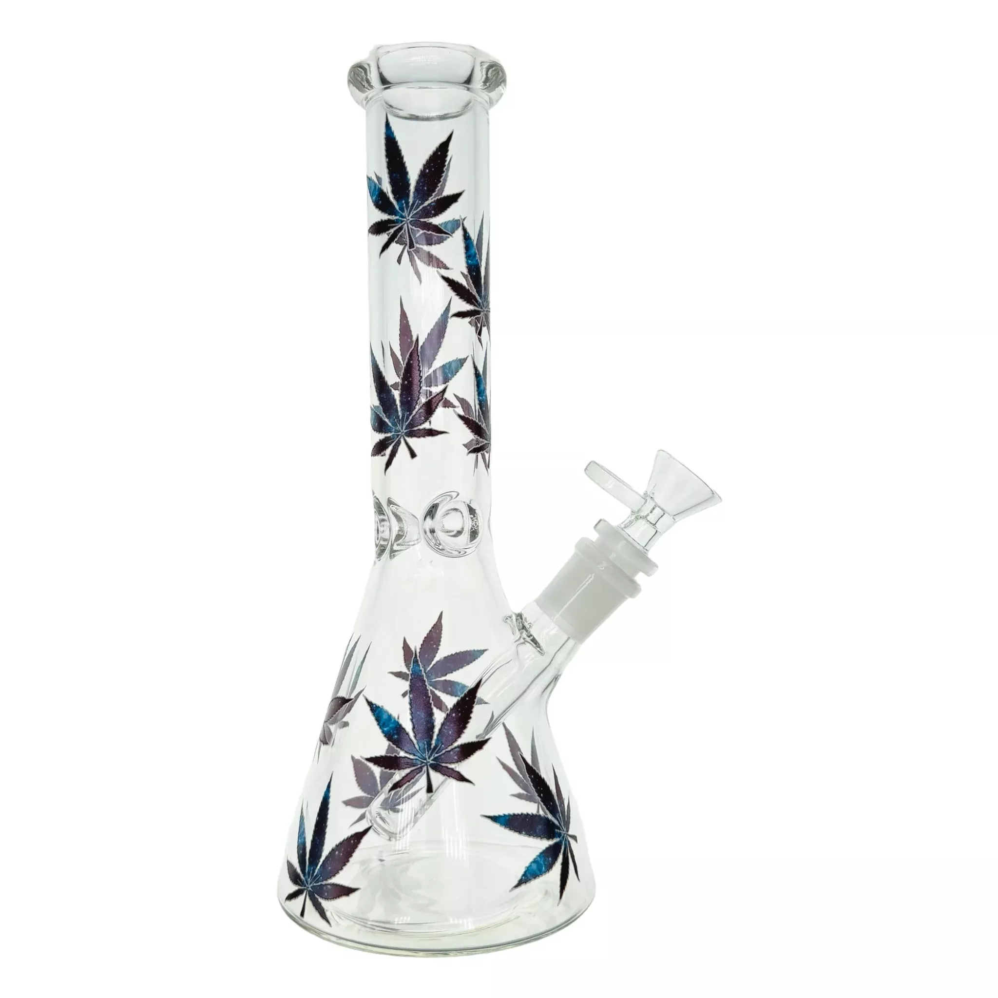 Clear Beaker Glass Bong With Galaxy Leafs 10 Inch