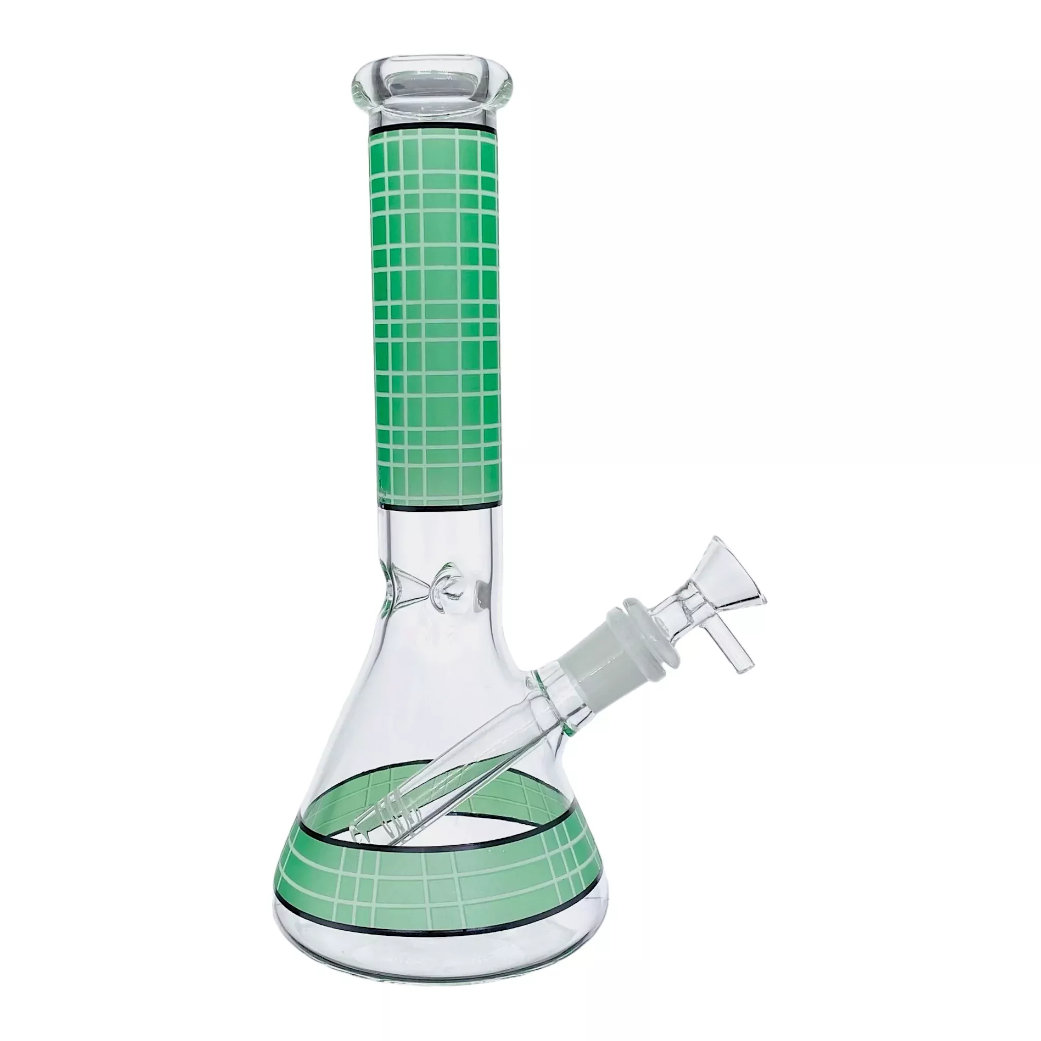 Clear Beaker Glass Bong With Green Plaid 10 Inch