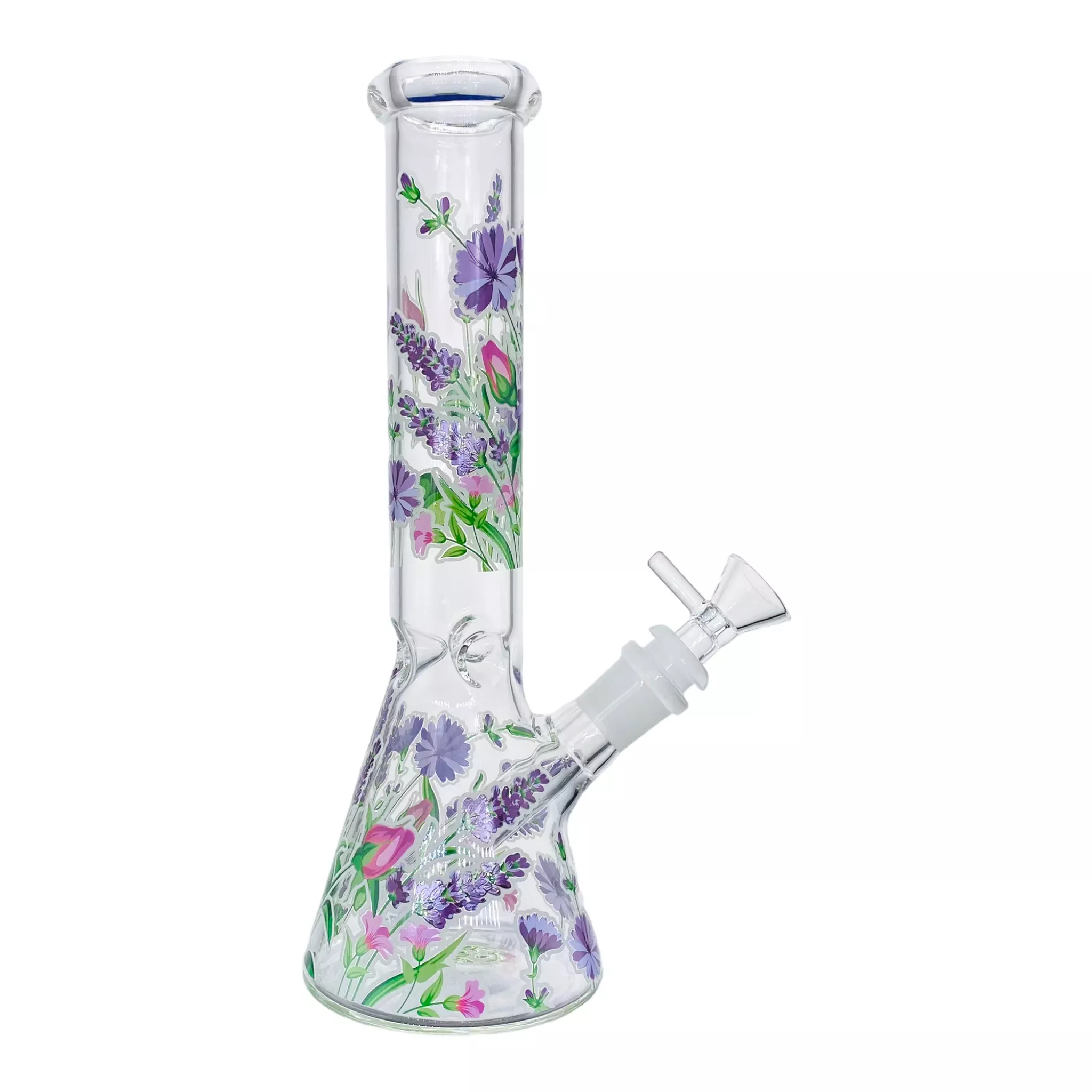 Clear Beaker Glass Bong With Springs Flowers 10 Inch