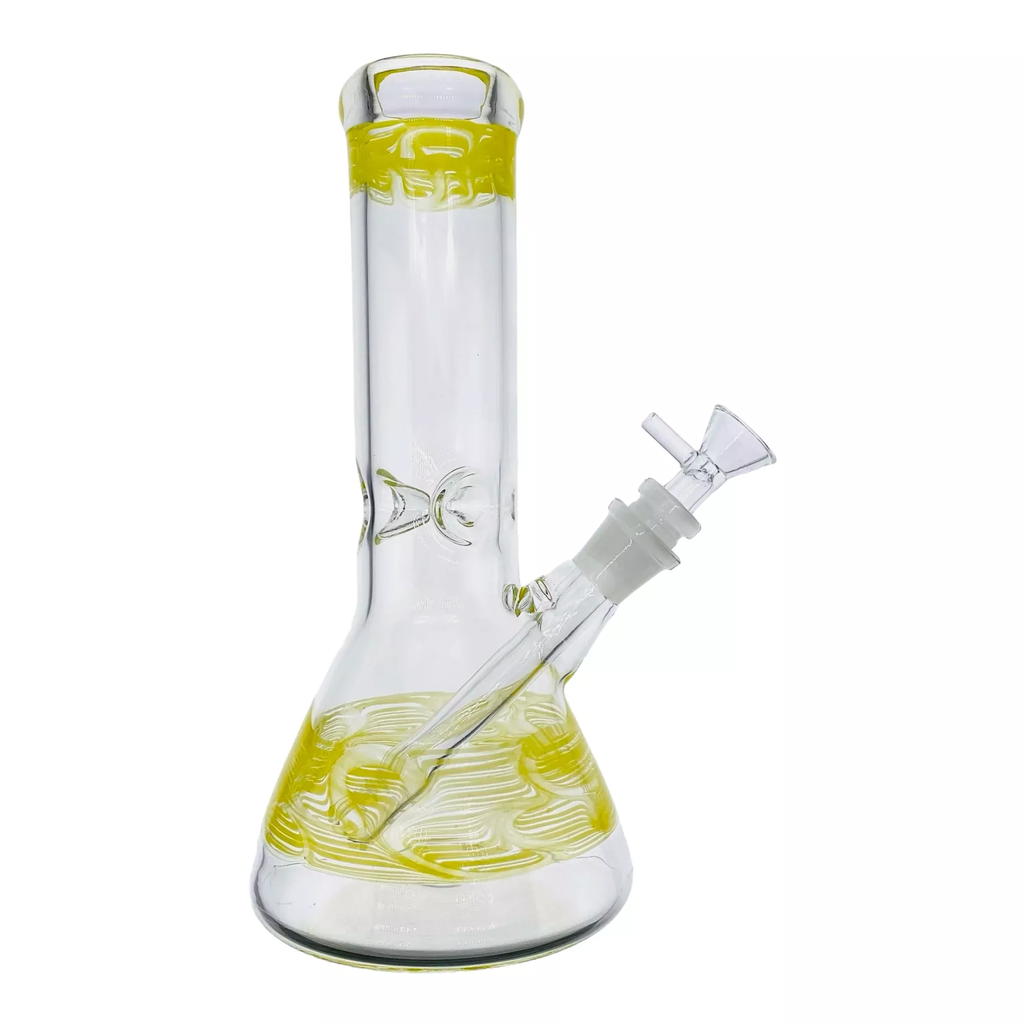 Clear Beaker Glass Bong With Yellow Wrap And Rake 10 Inch