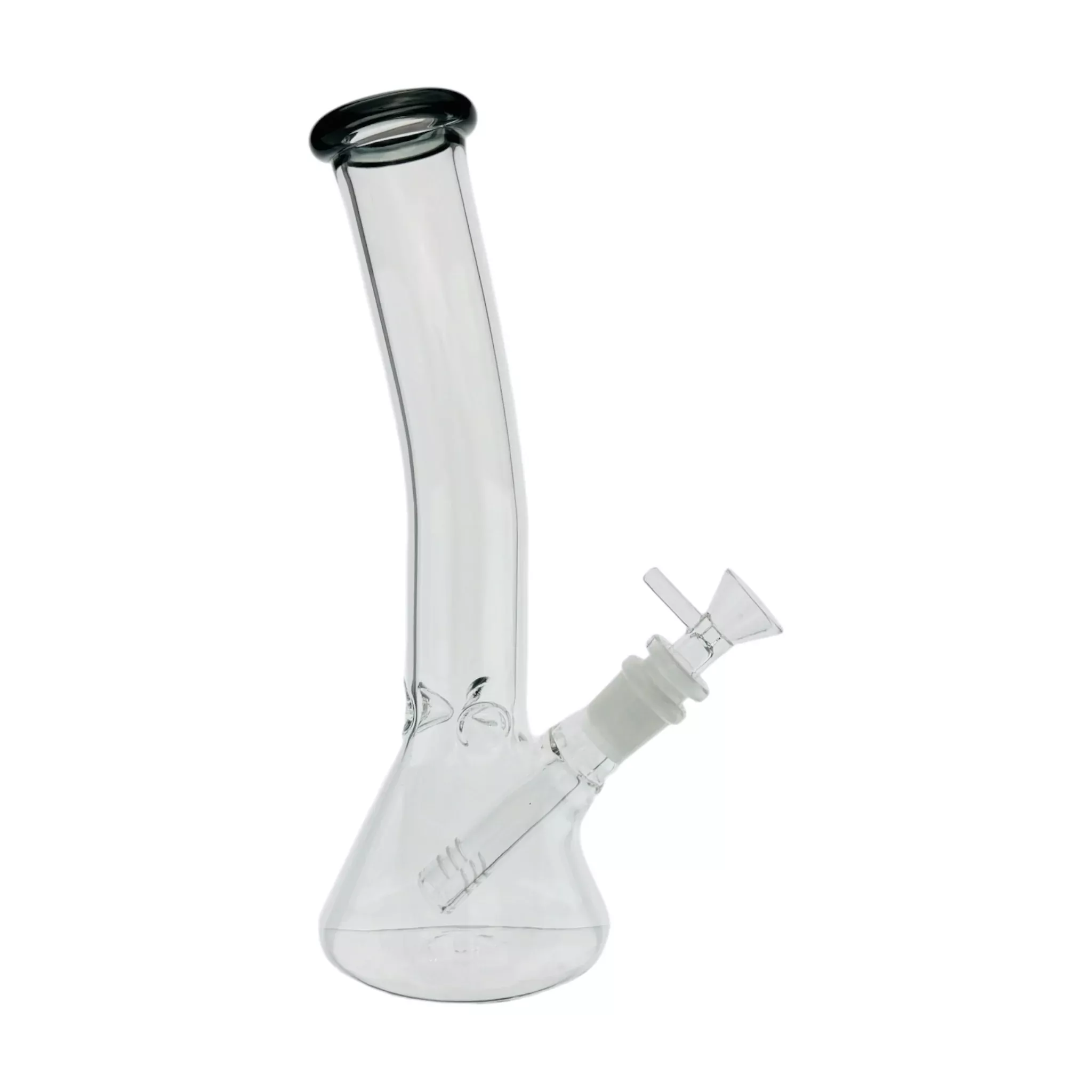 Clear Beaker Glass Water Pipe Bong With Bent Neck And Shadow Black Mouthpiece
