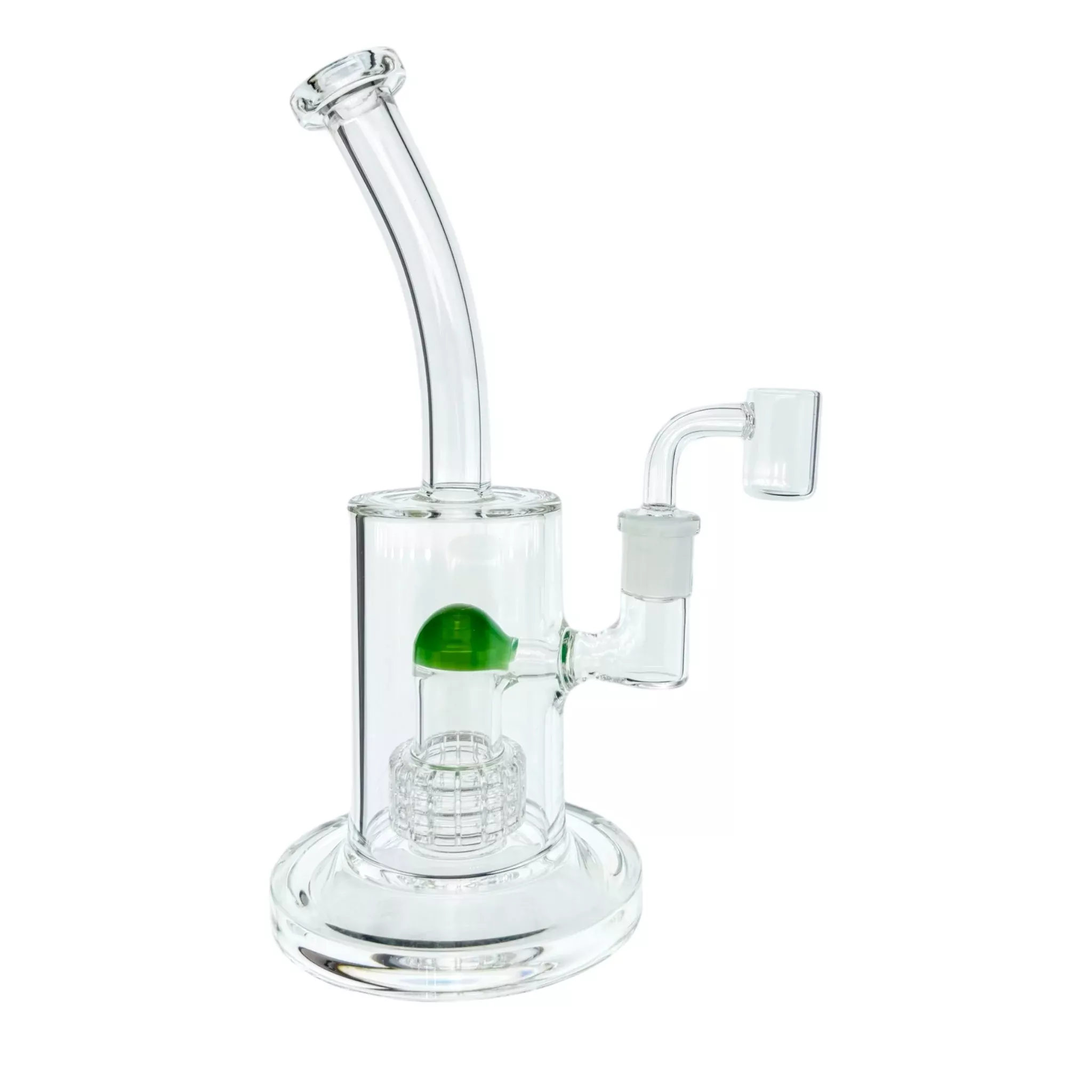 Clear Dab Rig With Jade Green Multi Slit Disc Perc 9 Inches Tall