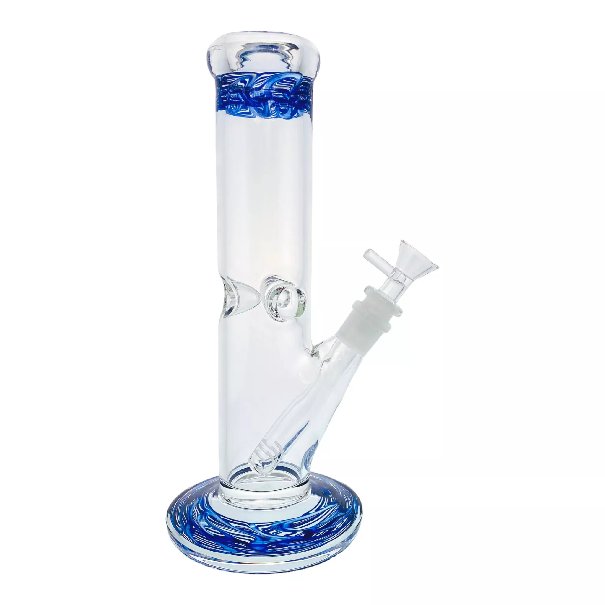 Clear Straight Glass Bong With Blue Wrap And Rake 10 Inch