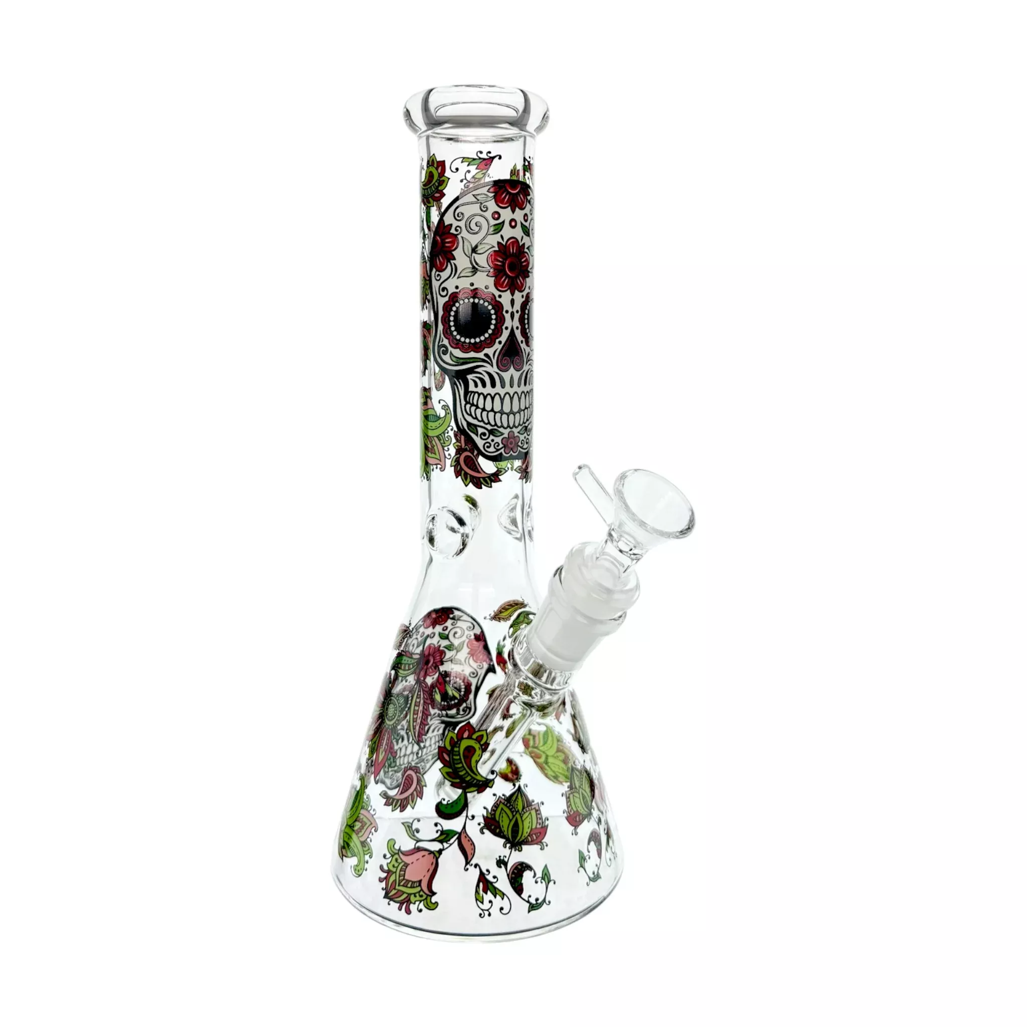 Clear Water Pipe Bong With Sugar Skull And Flowers Beaker 10 Inch