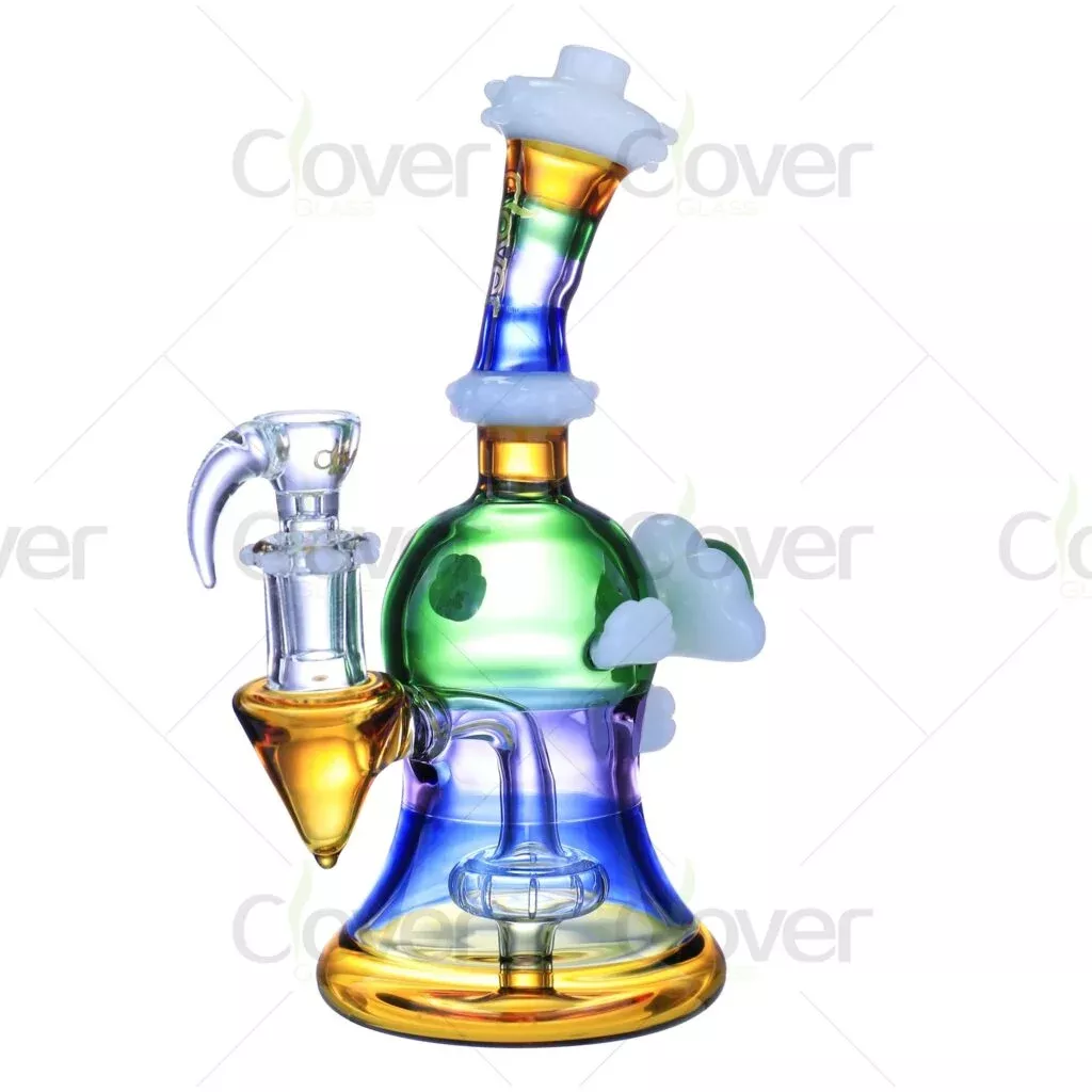 Cloud-Themed 14mm Female Glass Dab Rig – 7.87-Inch with 5mm Durable Glass