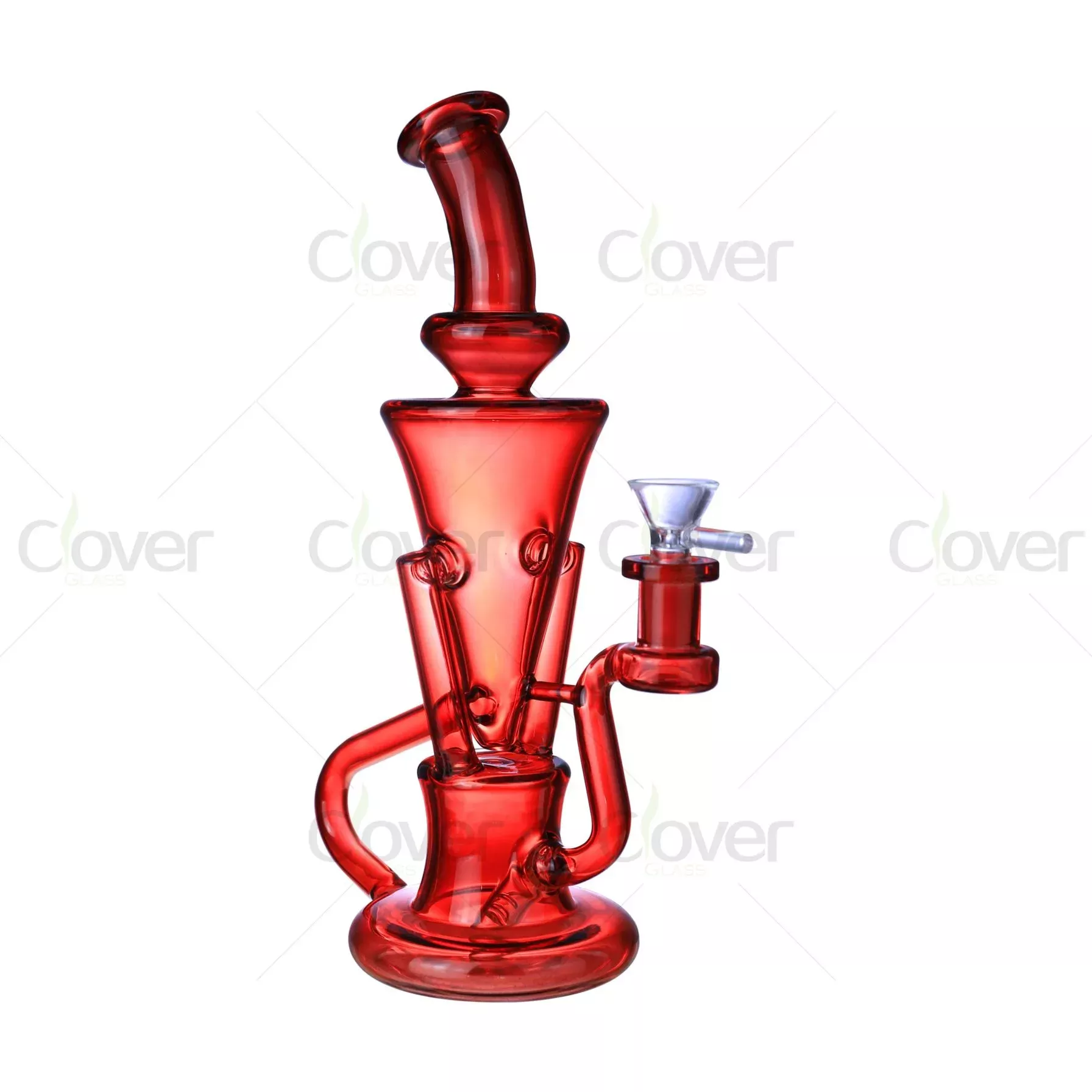 Clover Glass 10.63″ 5mm Thick Red Recycler Glass Water Pipe