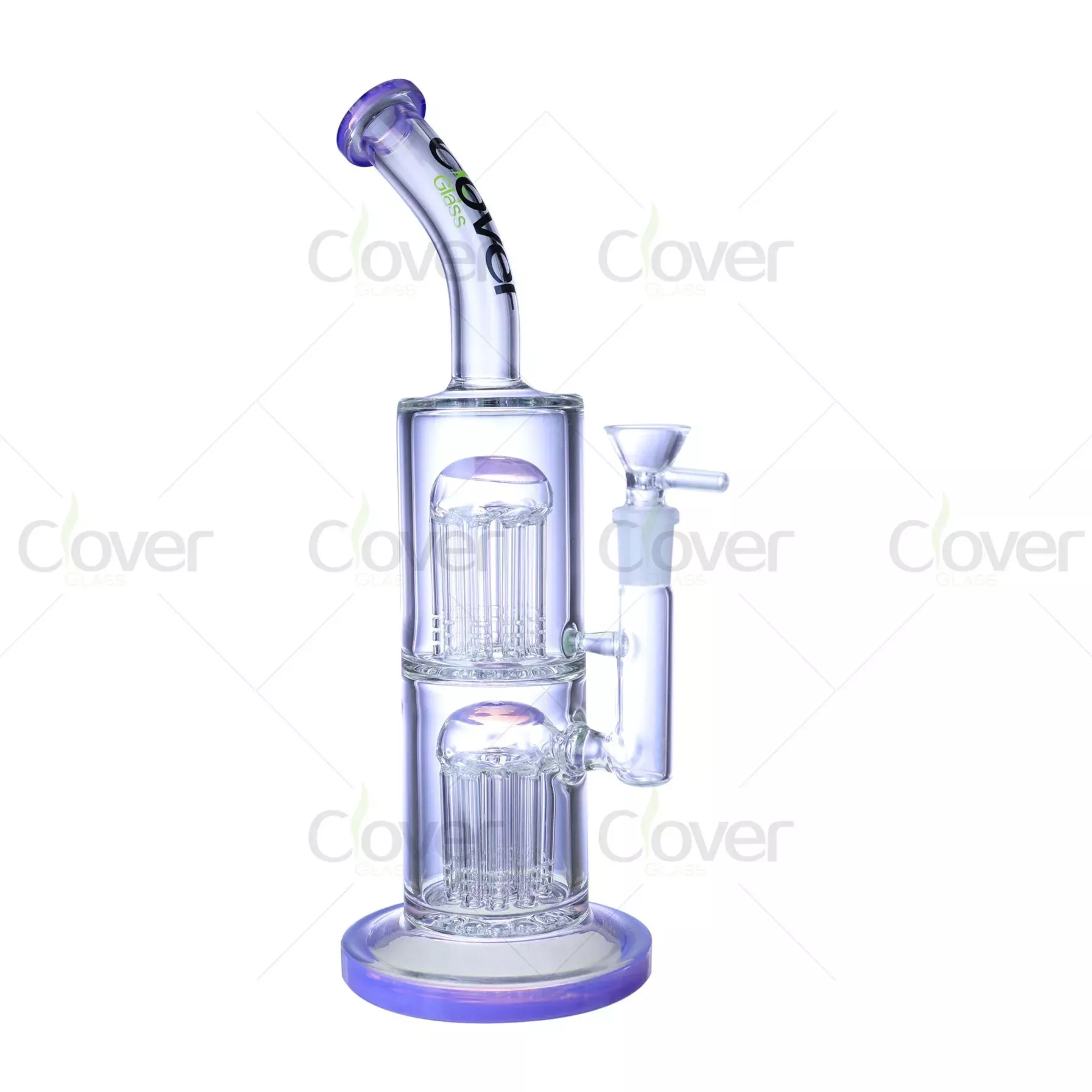 Clover Glass 11.02″ 5mm Thick Double Tree Perc Glass Water Pipe