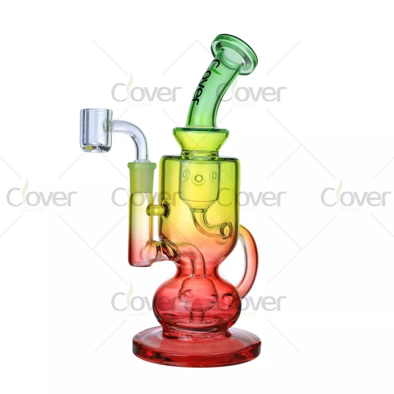 Clover Glass 9.44″ Dual Chamber Recycler Dab Rig with Robot Perc – 5mm Thick