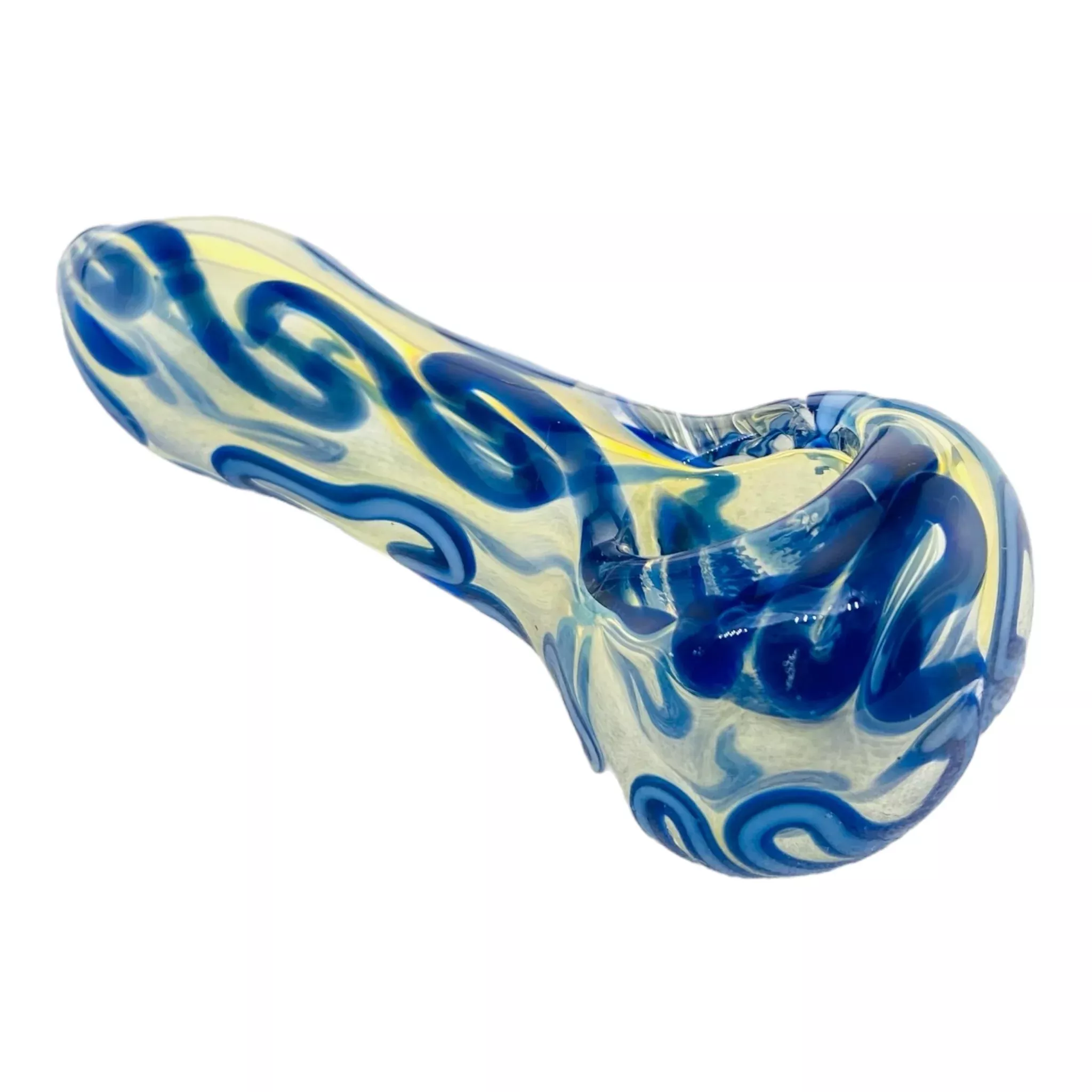 Color Changing Glass Hand Pipe With Blue Linework