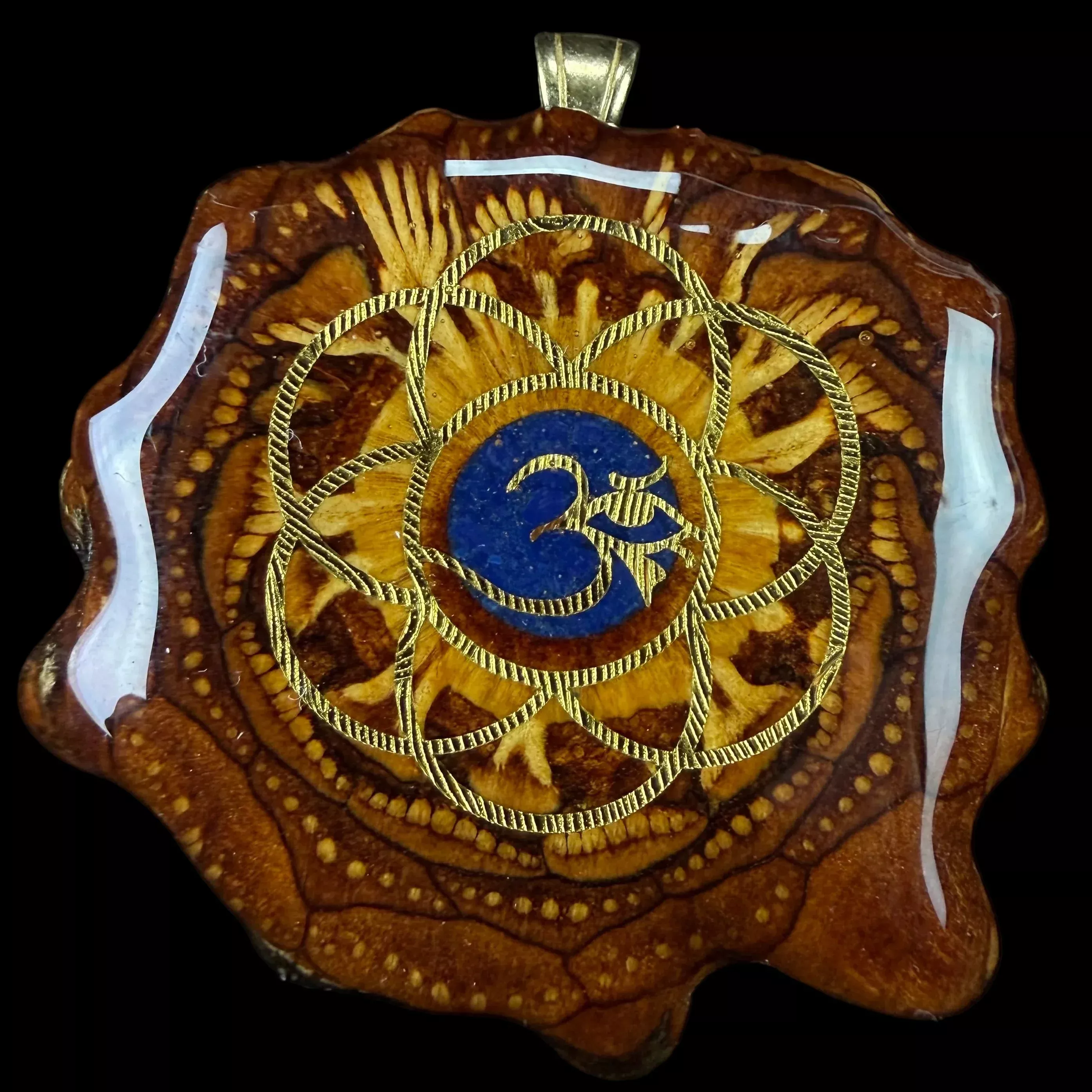 Crushed Lapis Lazuli (Glow) W/ Gold SOL & Front Ohm Pendant by Third Eye Pinecones