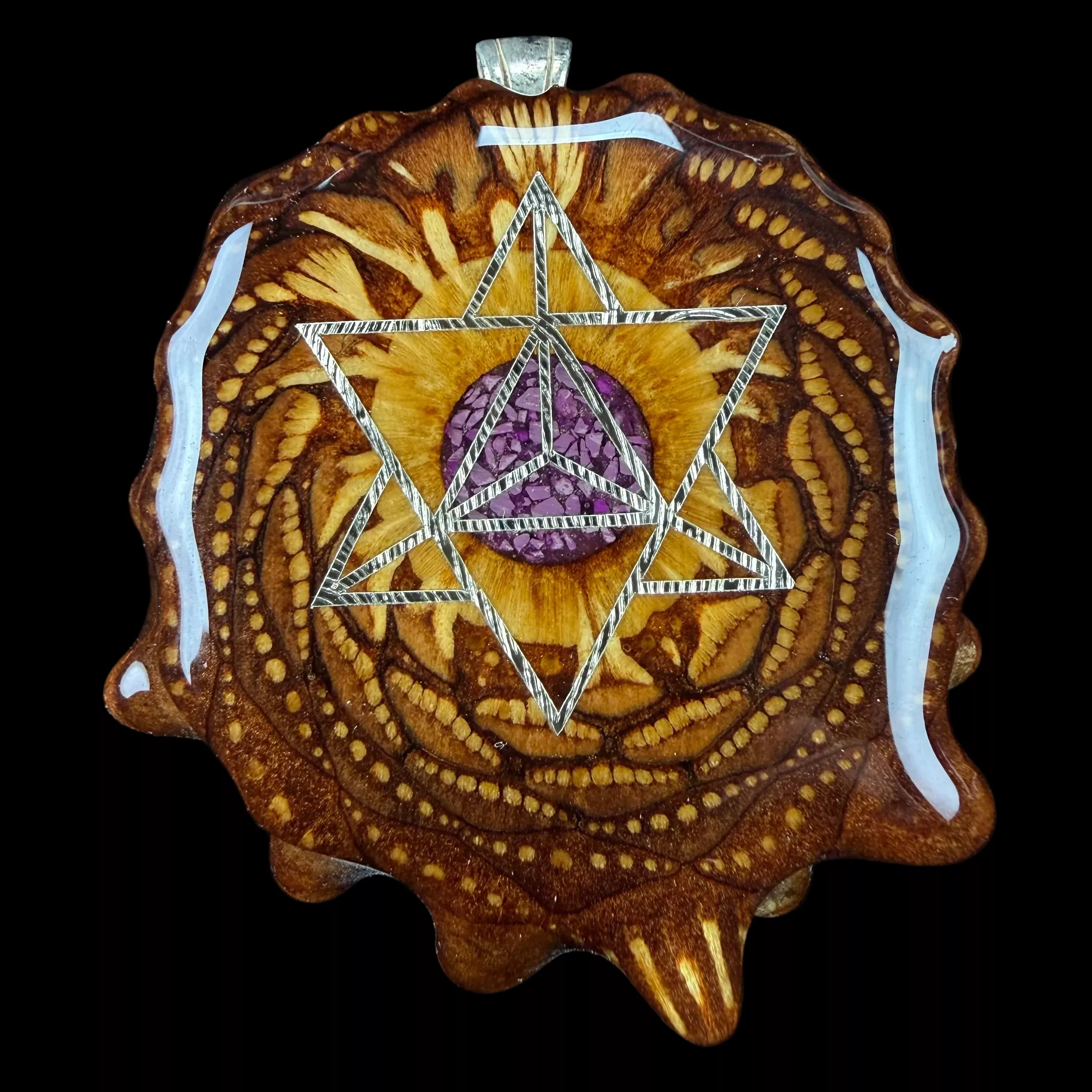Crushed Sugalite (Glow) W/ Silver Merkaba Pendant by Third Eye Pinecones