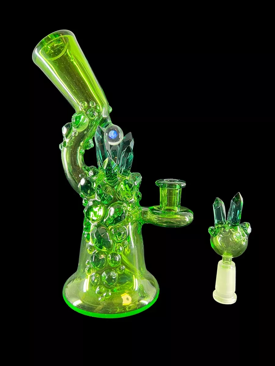 Crystal Cluster Rig & Bubble Cap - Green | Premium Northern Waters Glass