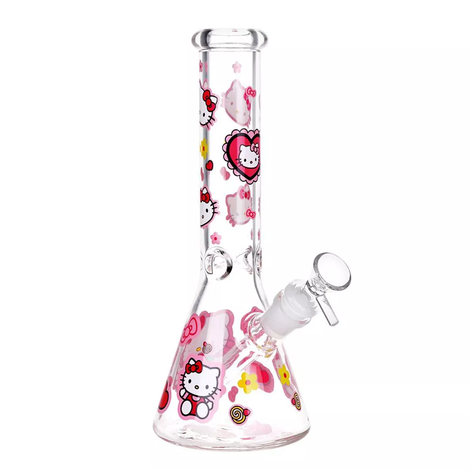 Cute Kitty Glass Beaker Bong 14mm Slide with Handle