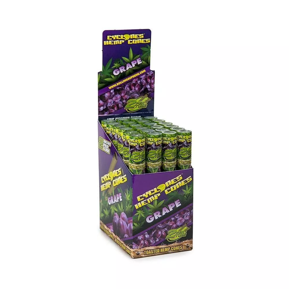 Cyclones Grape Hemp Cones – Pre-Rolled 24ct Display Box (48 Cones)