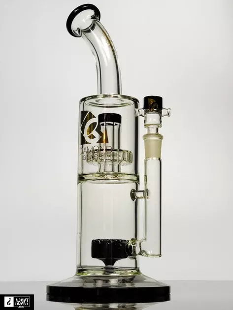 Diamond Glass 12" Dual chamber step-down can with black fritted perc and shower-head