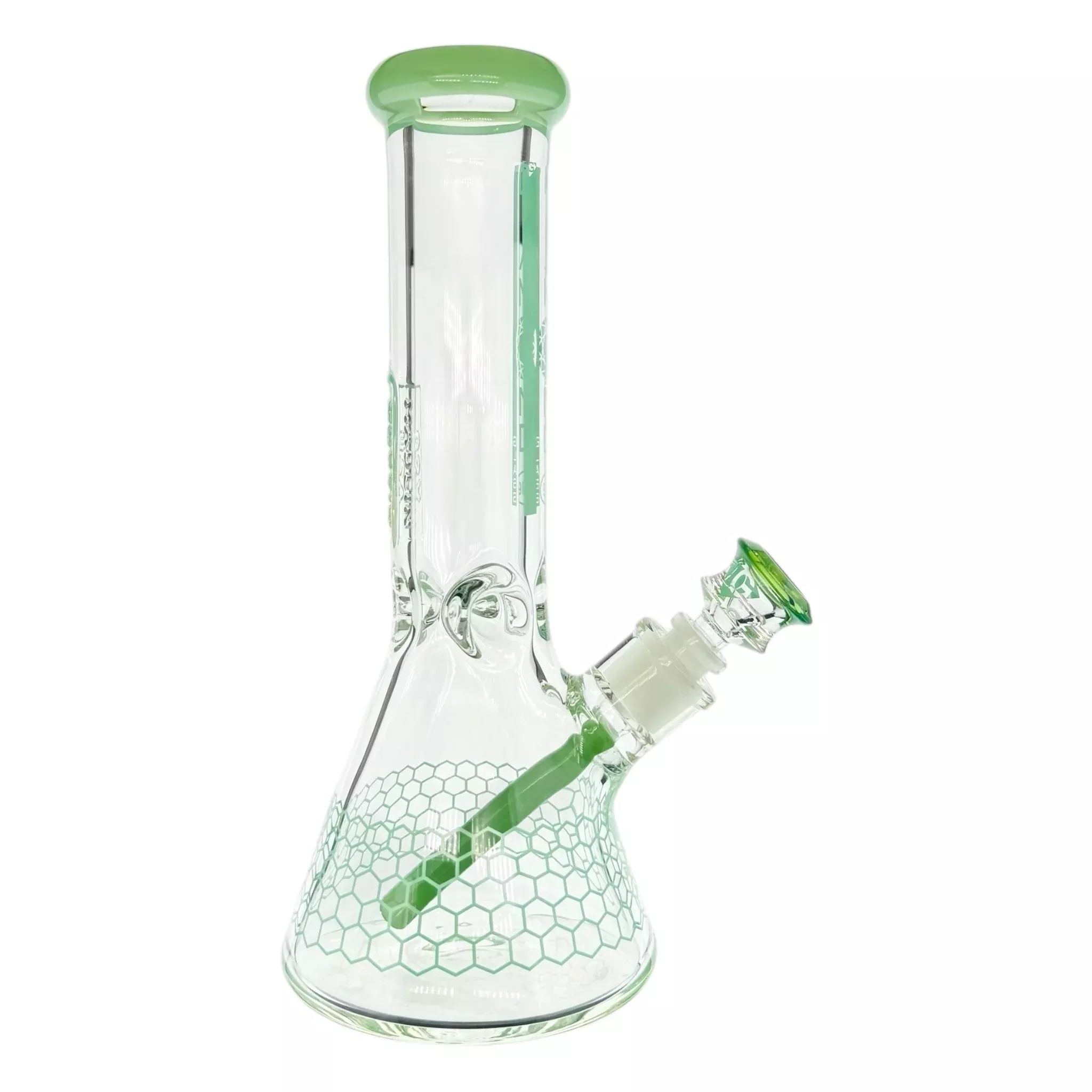 Diamond Glass - 12 Inch Beaker With Sea Foam Green Honeycomb 9mm Thick Glass