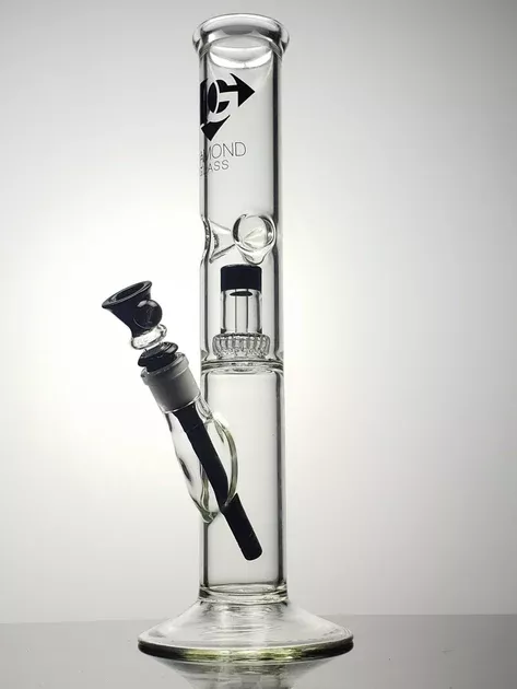 Diamond glass 14" straight tube with black downstem diffuser and black cap shower-head