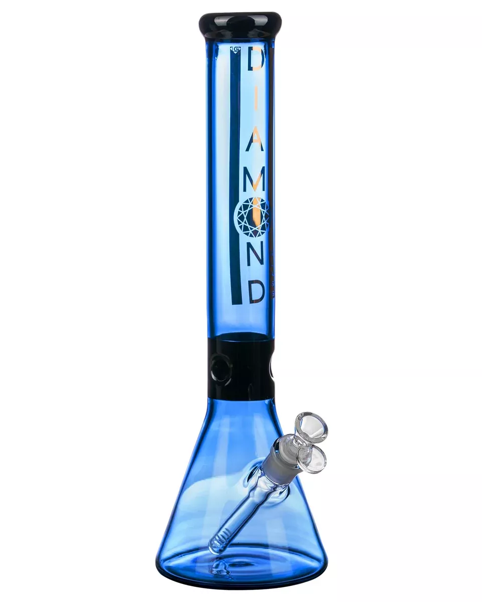 Diamond Glass 15" Black Collared Beaker Water Pipe